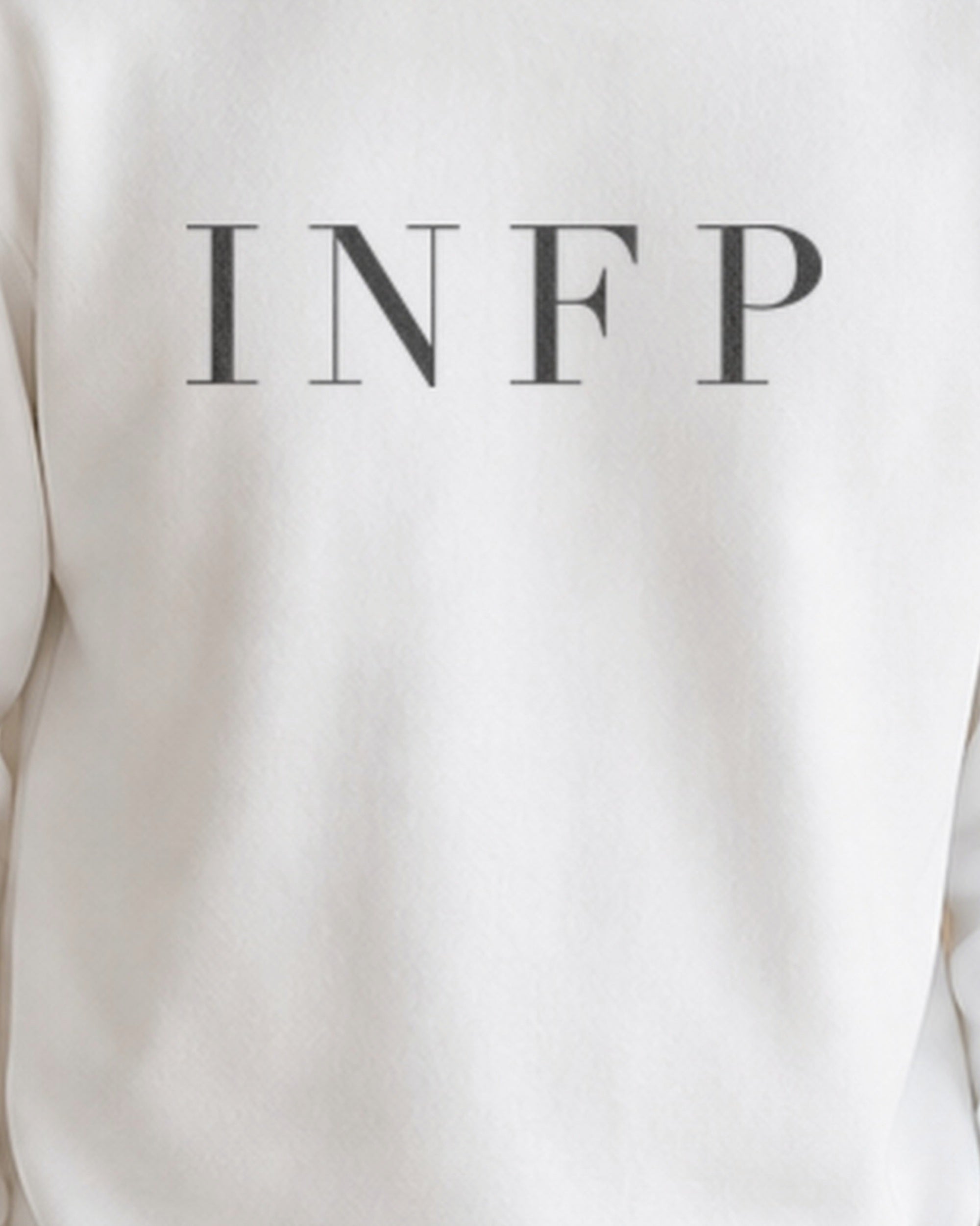 The Typese INFP Gildan crewneck sweatshirt in white, male front print close v7