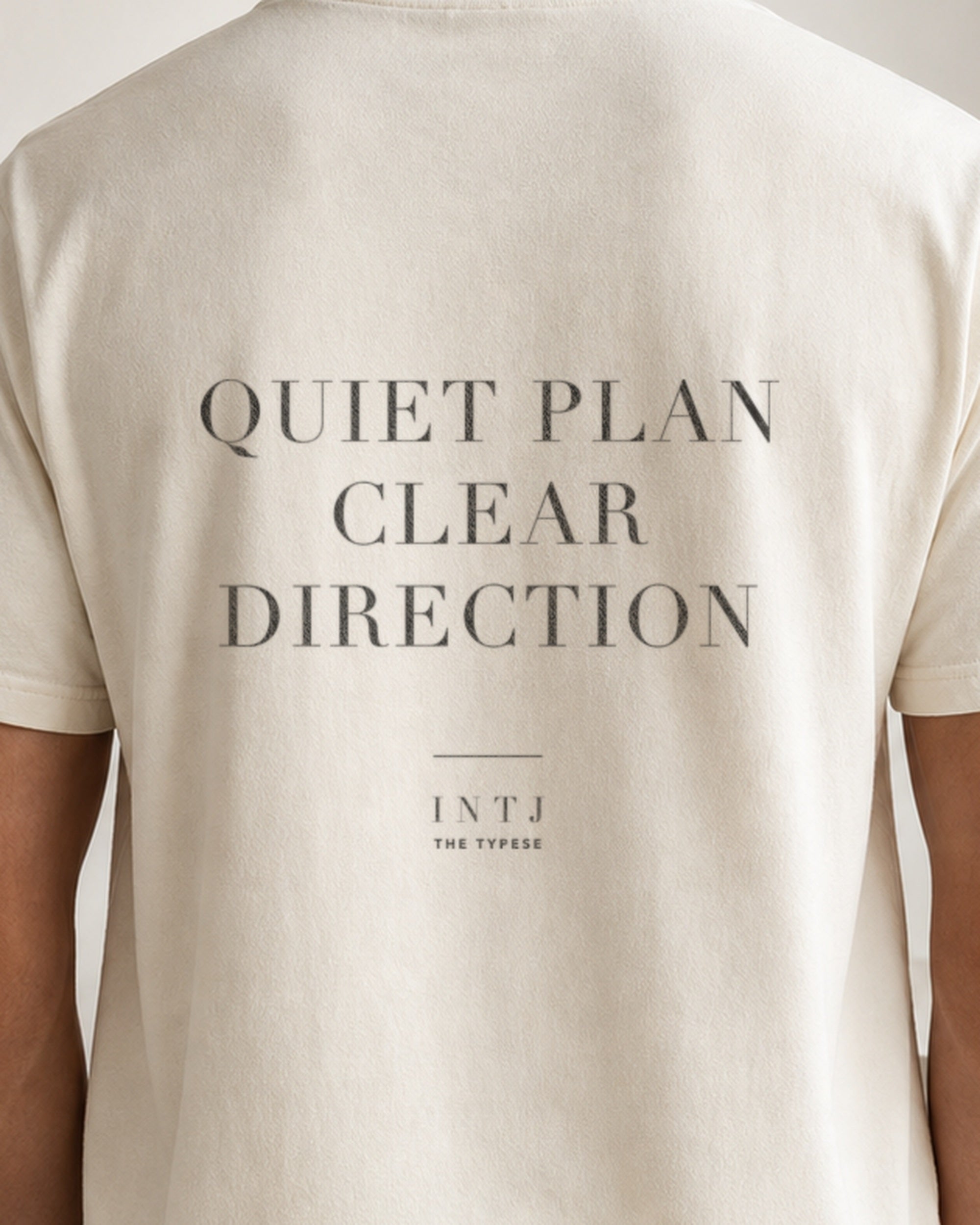 The Typese INTJ Comfort Colors Tee in cream white, male back detail