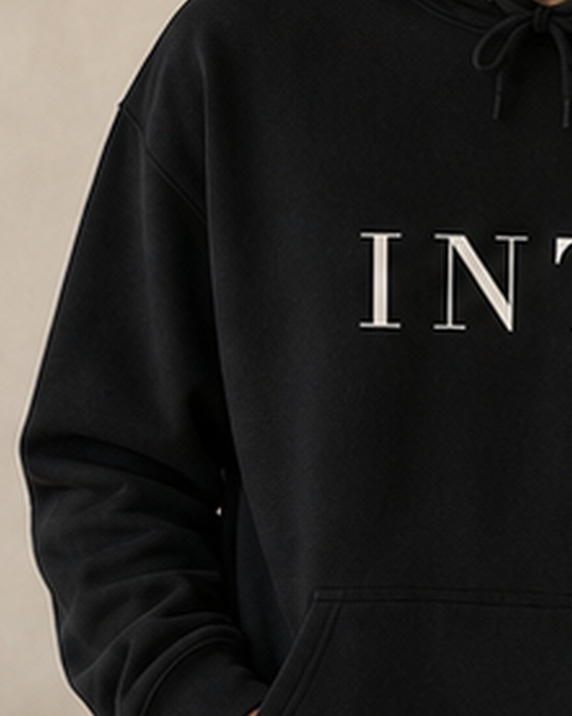 The Typese INTJ Gildan hoodie in black, sleeve detail