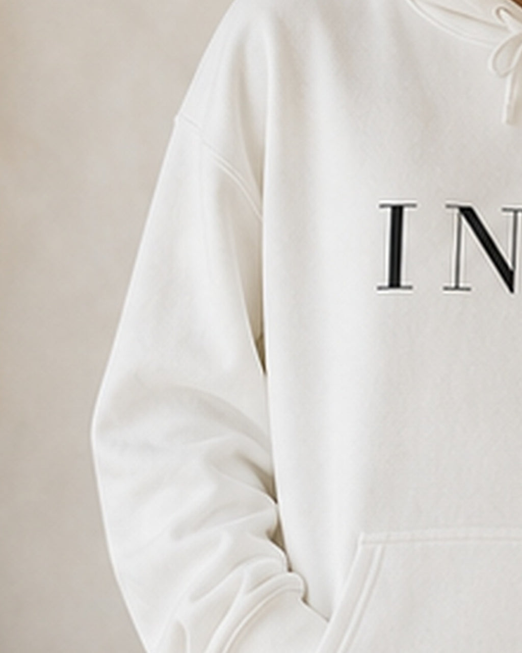 The Typese INTJ Gildan hoodie in white, sleeve detail