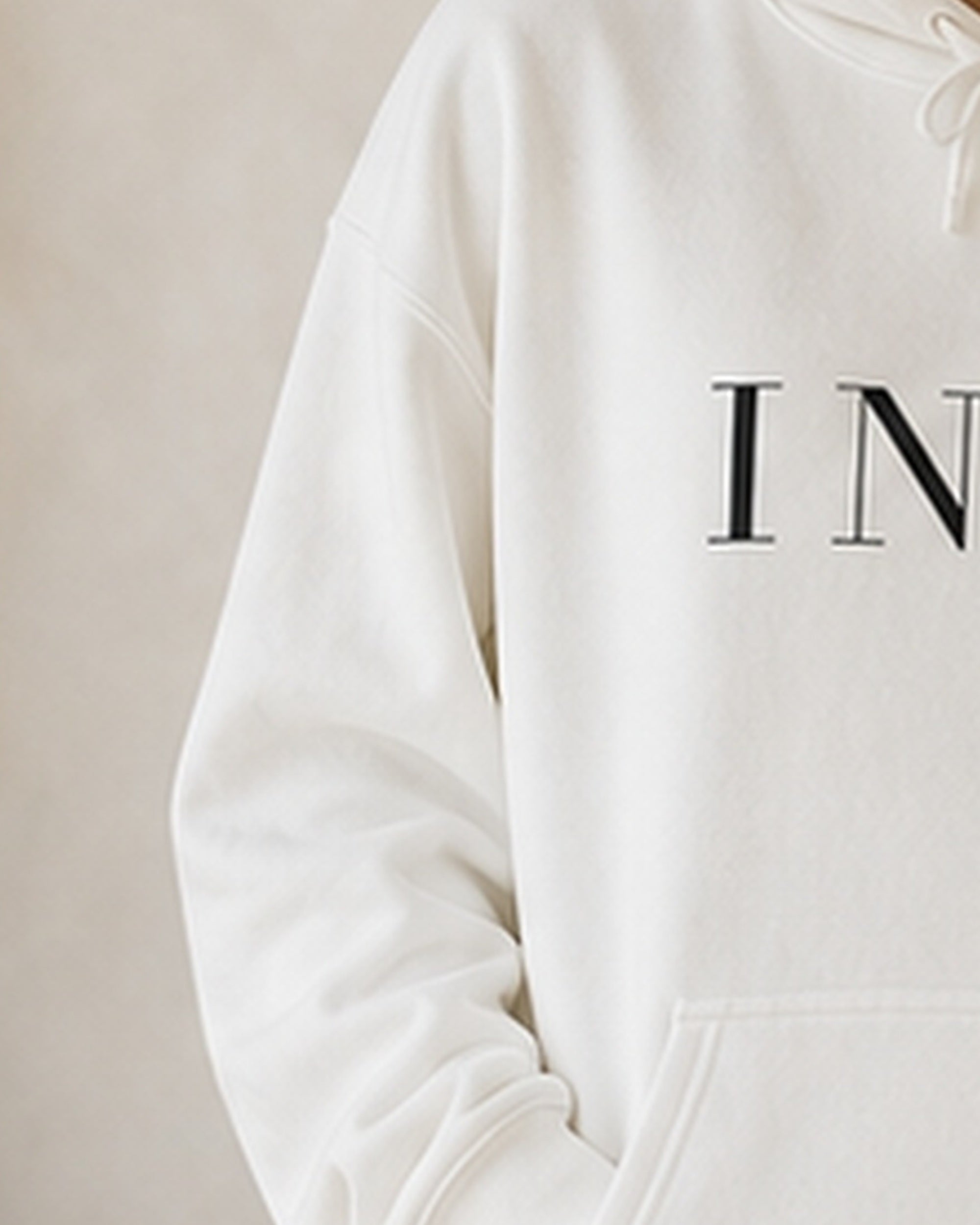 The Typese INTJ Gildan hoodie in white, sleeve detail