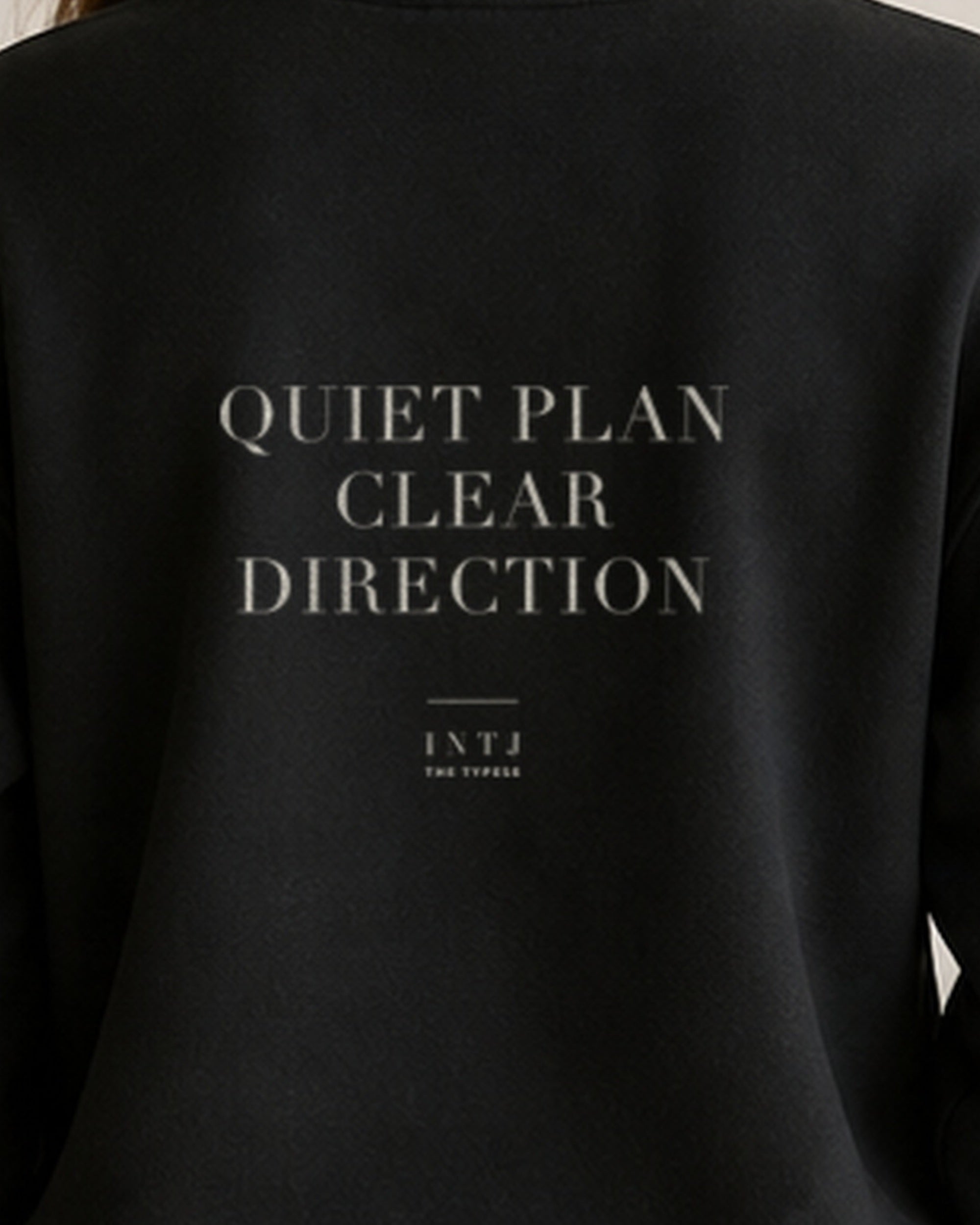 The Typese INTJ Gildan crewneck sweatshirt in black, female back print close