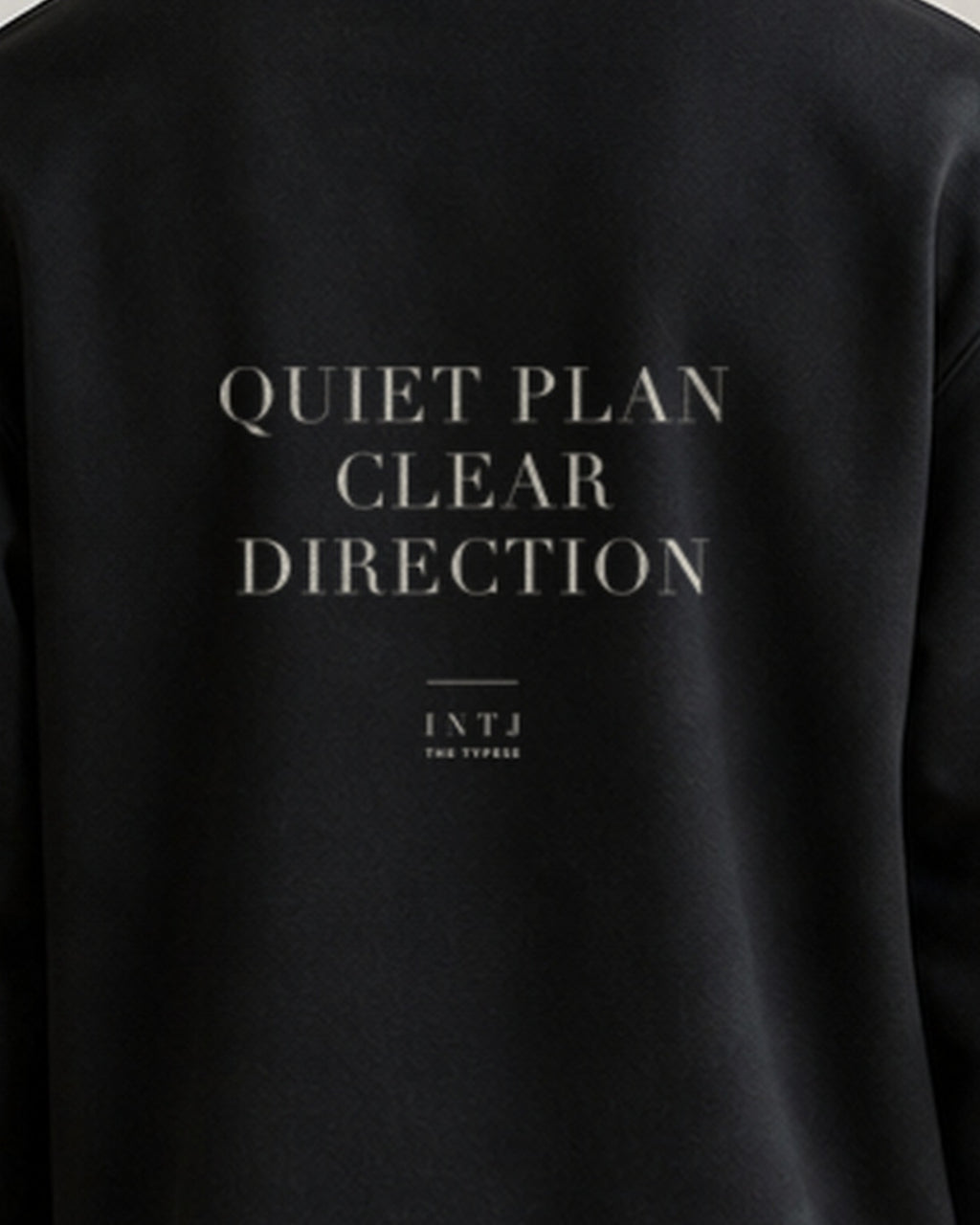 The Typese INTJ Gildan crewneck sweatshirt in black, male back print close