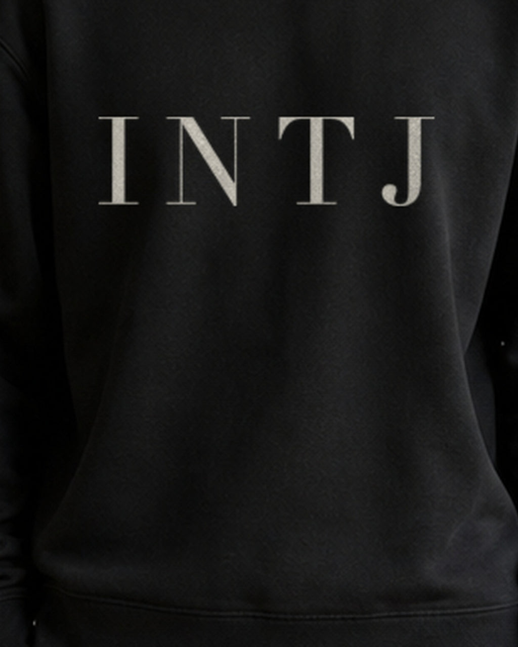 The Typese INTJ Gildan crewneck sweatshirt in black, male front print close