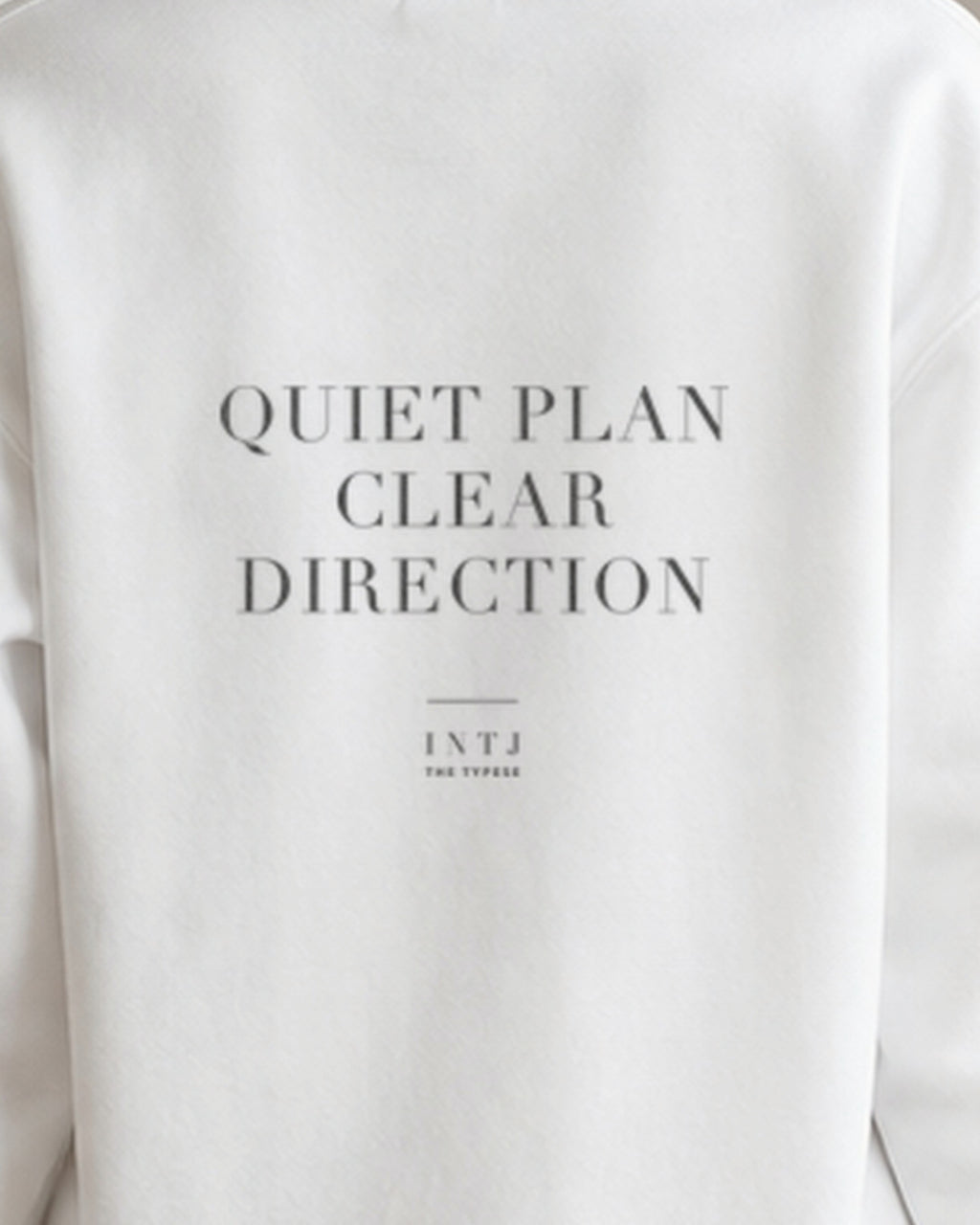 The Typese INTJ Gildan crewneck sweatshirt in white, female back print close v7