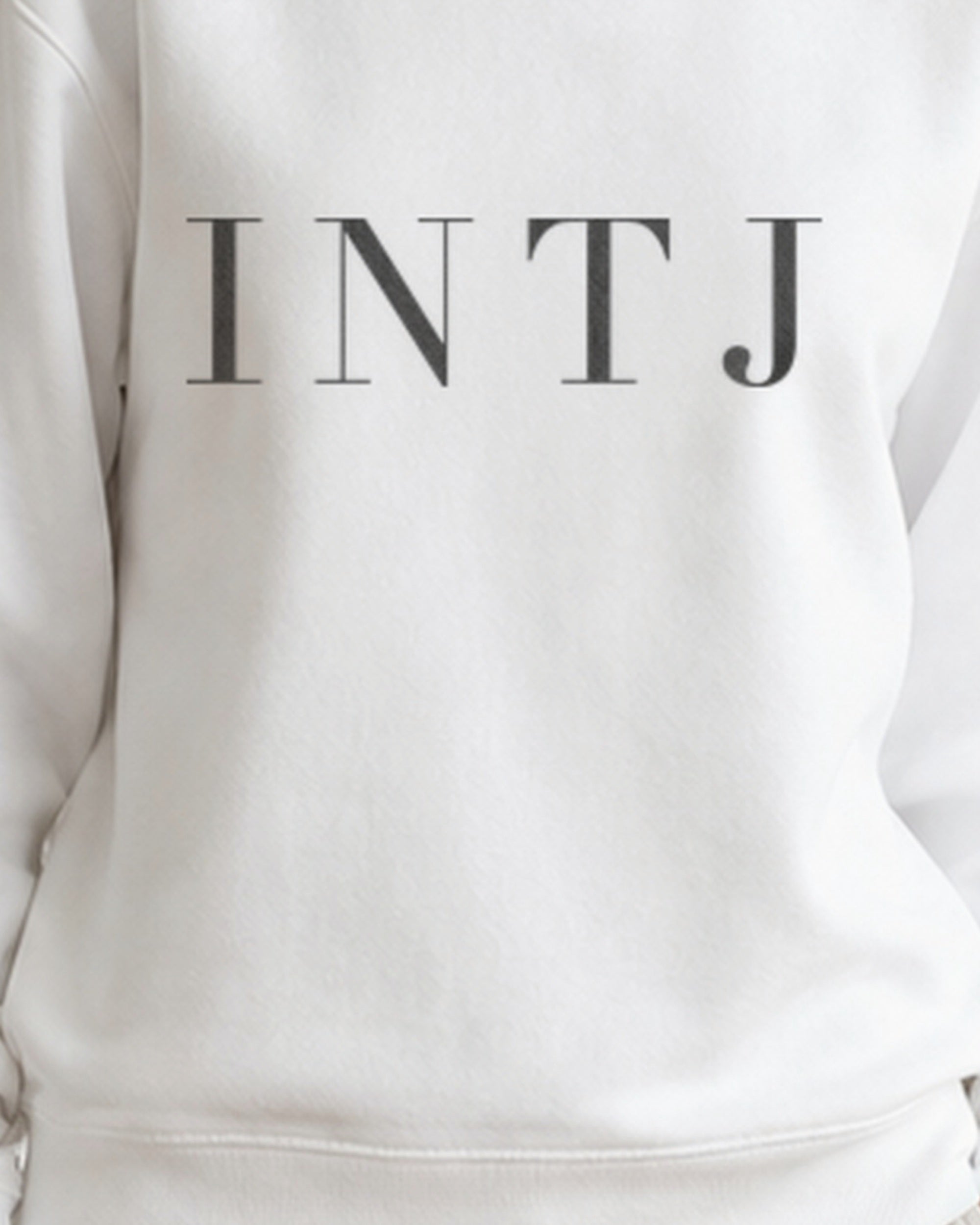 The Typese INTJ Gildan crewneck sweatshirt in white, female front print close v7