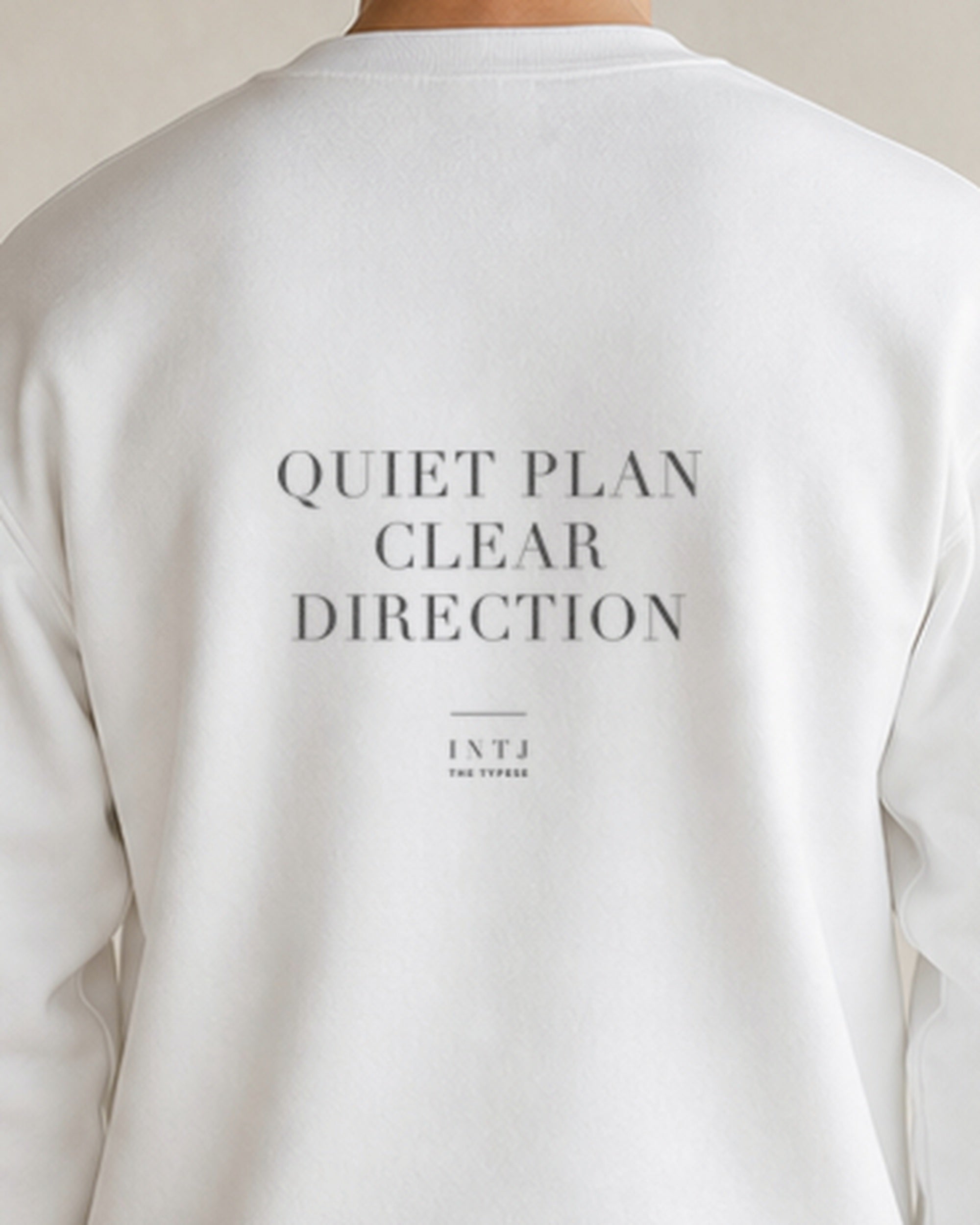 The Typese INTJ Gildan crewneck sweatshirt in white, male back detail v7