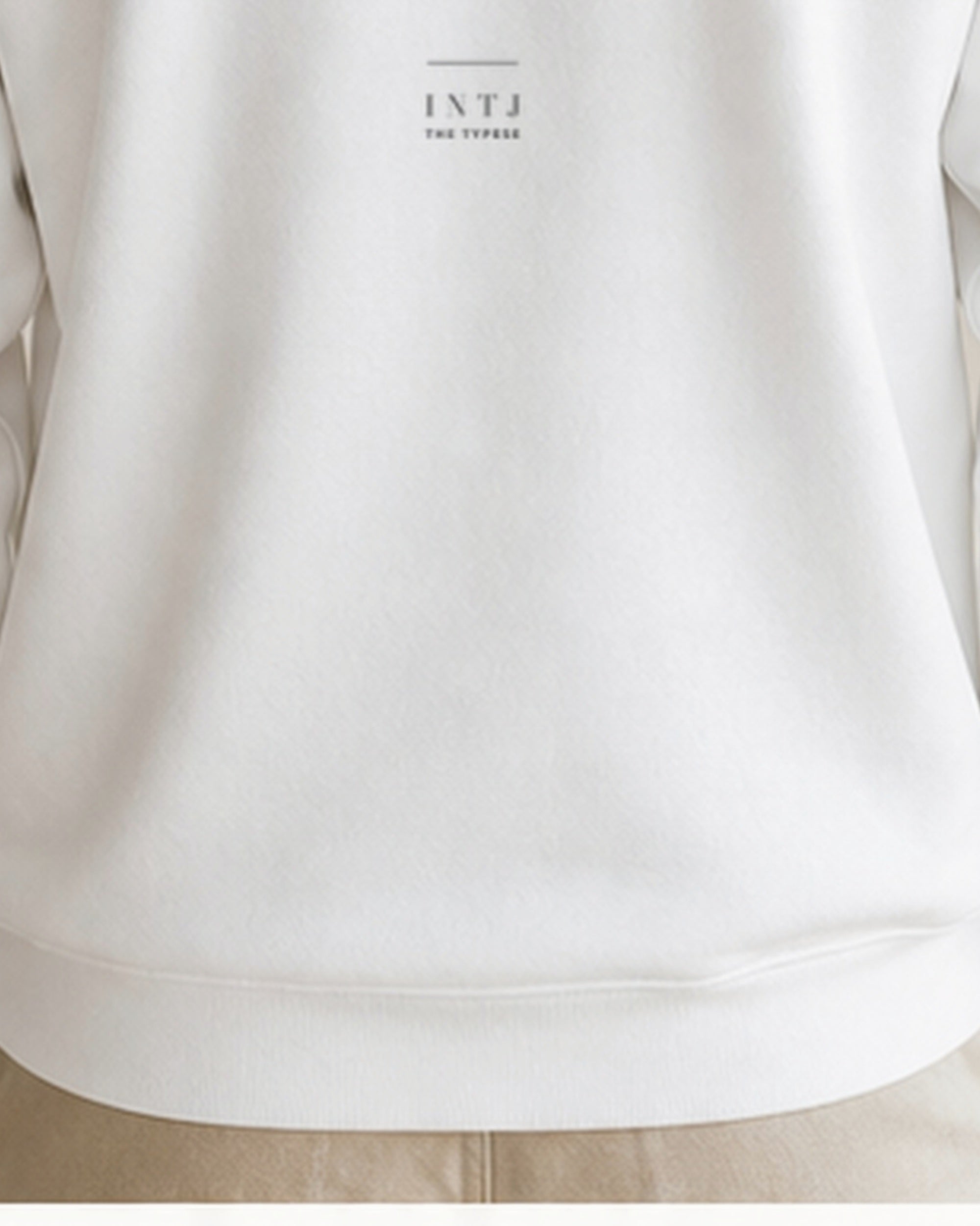 The Typese INTJ Gildan crewneck sweatshirt in white, male back hem fleece texture v7