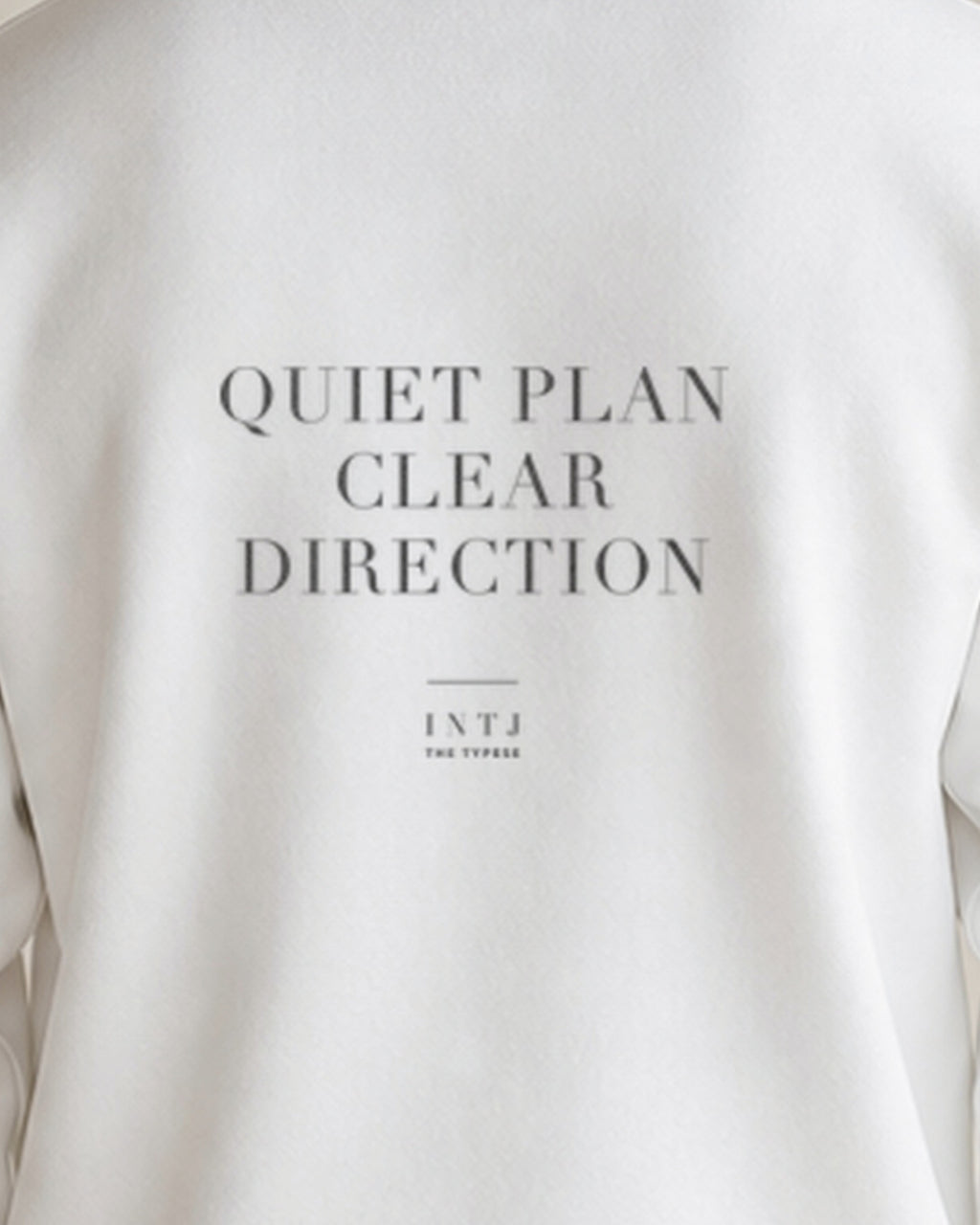 The Typese INTJ Gildan crewneck sweatshirt in white, male back print close v7