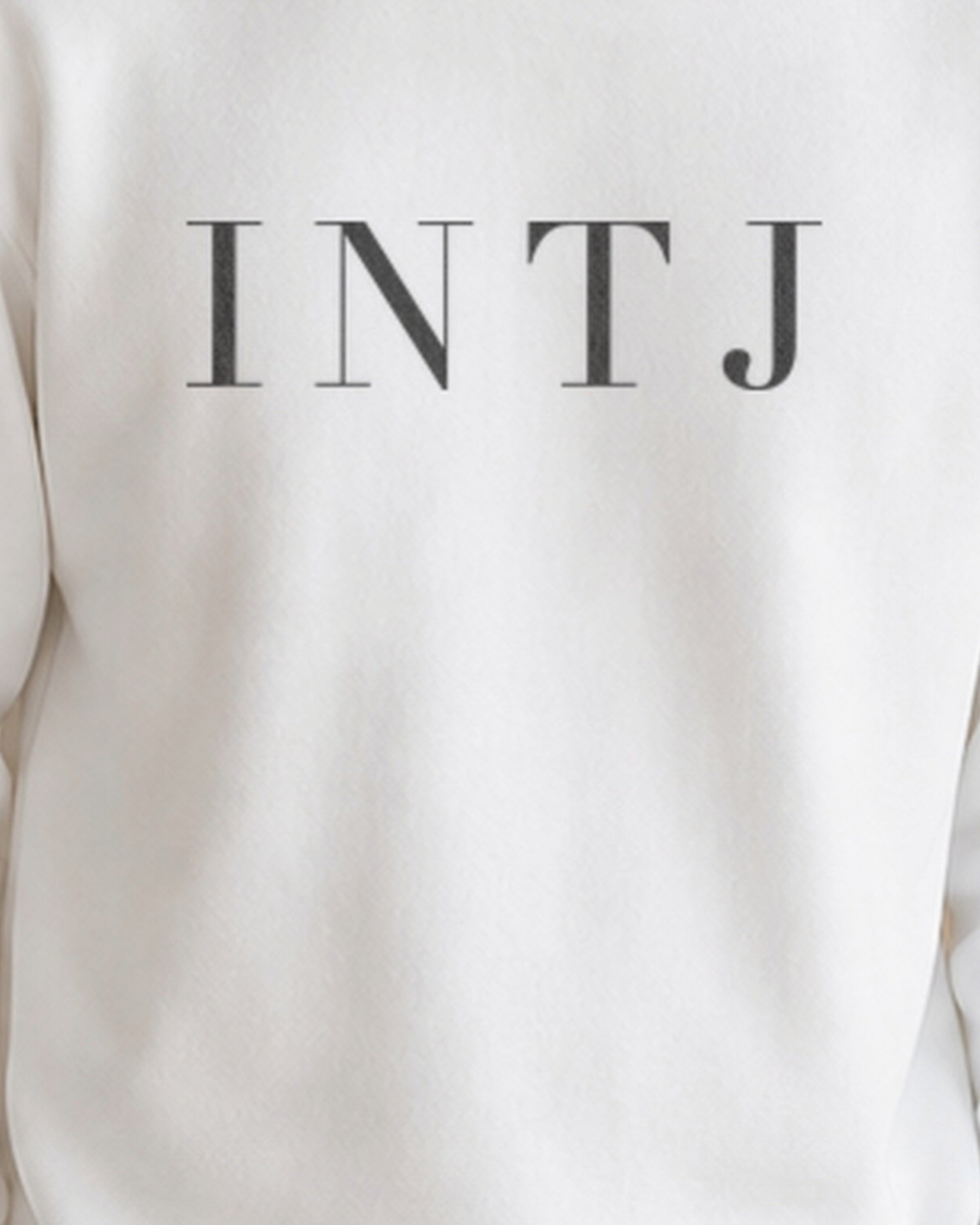 The Typese INTJ Gildan crewneck sweatshirt in white, male front print close v7