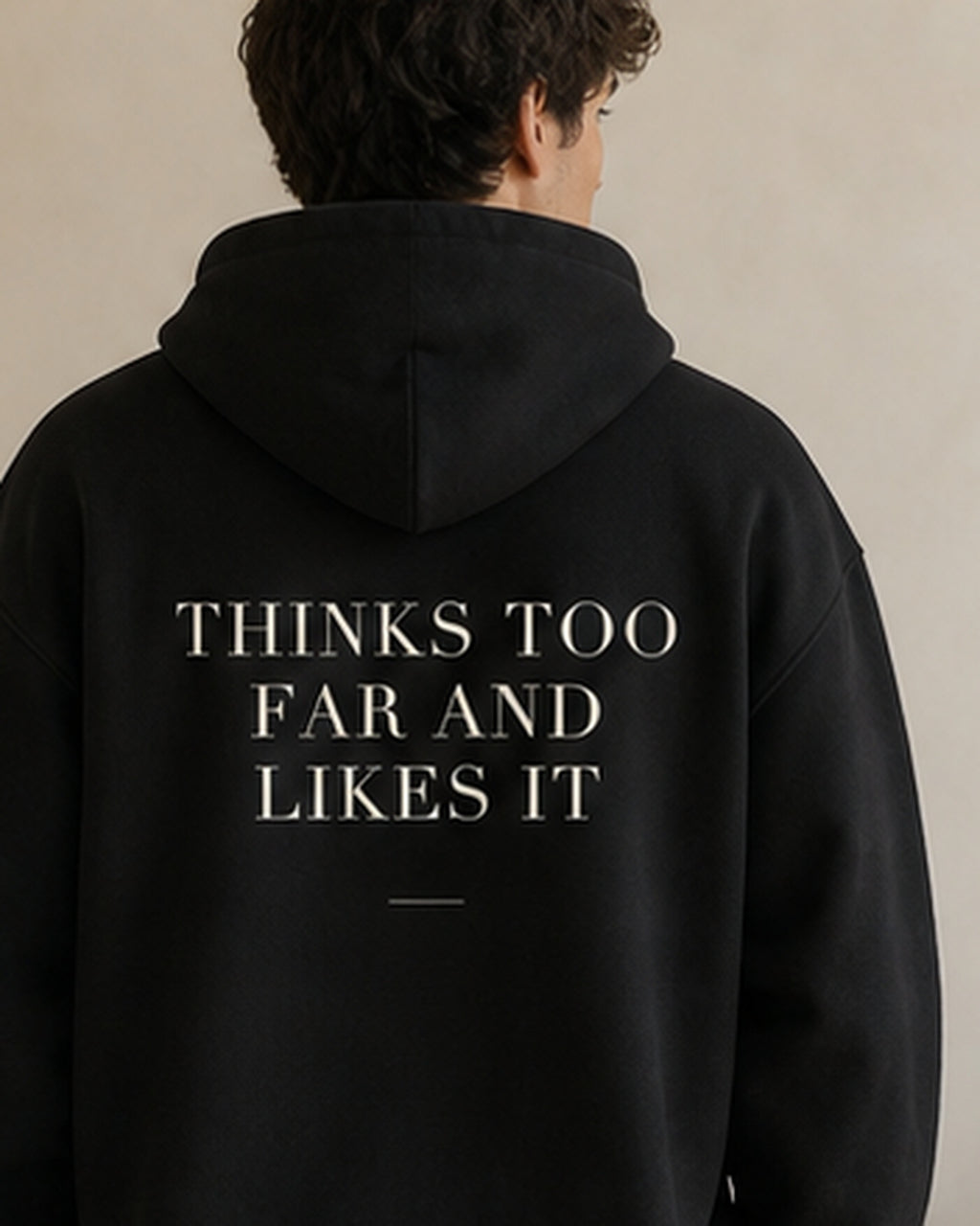 The Typese INTP Gildan hoodie in black, male back detail