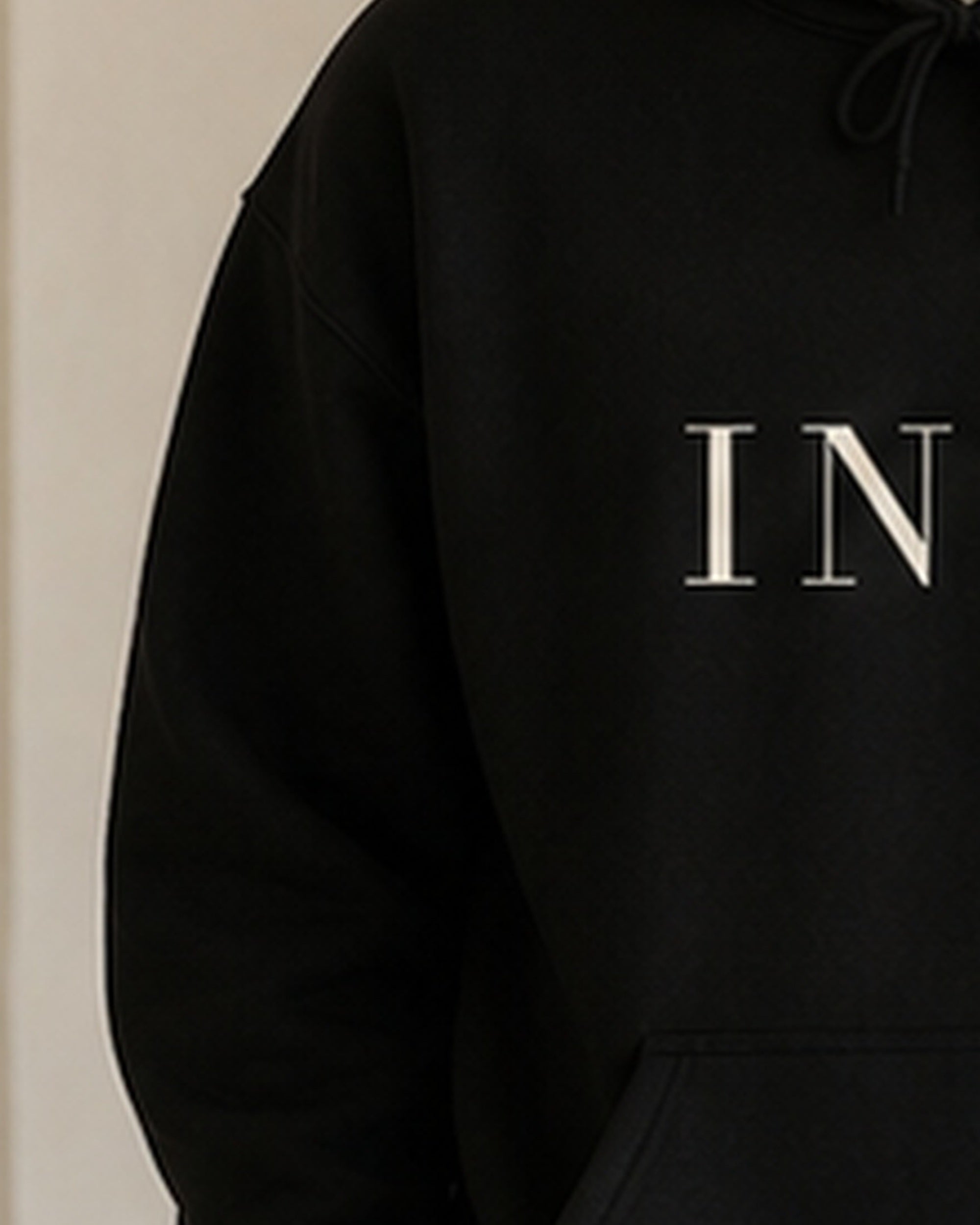 The Typese INTP Gildan hoodie in black, sleeve detail