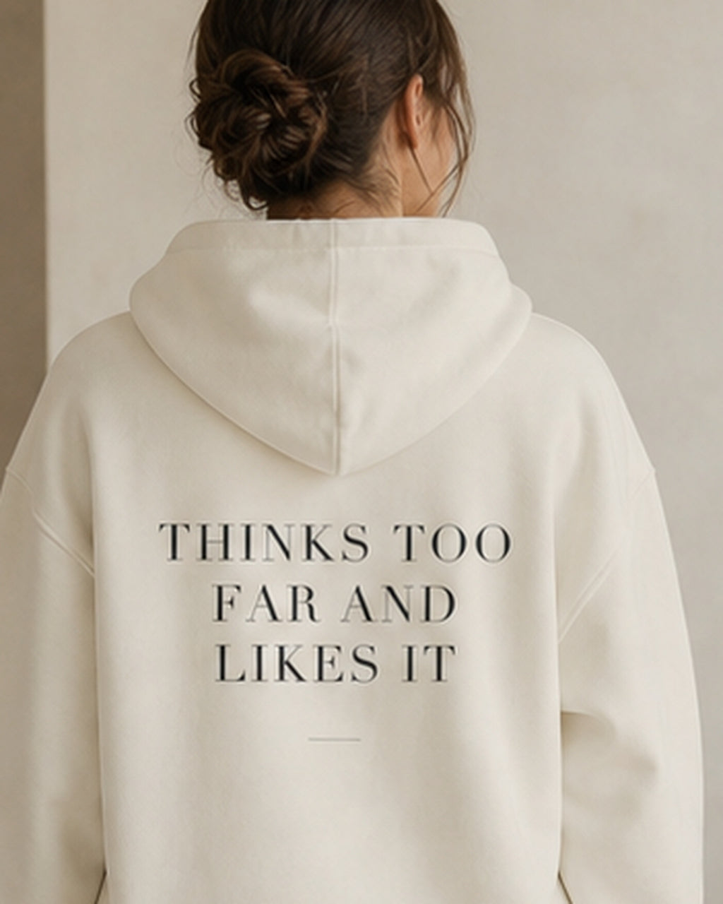 The Typese INTP Gildan hoodie in white, female back detail