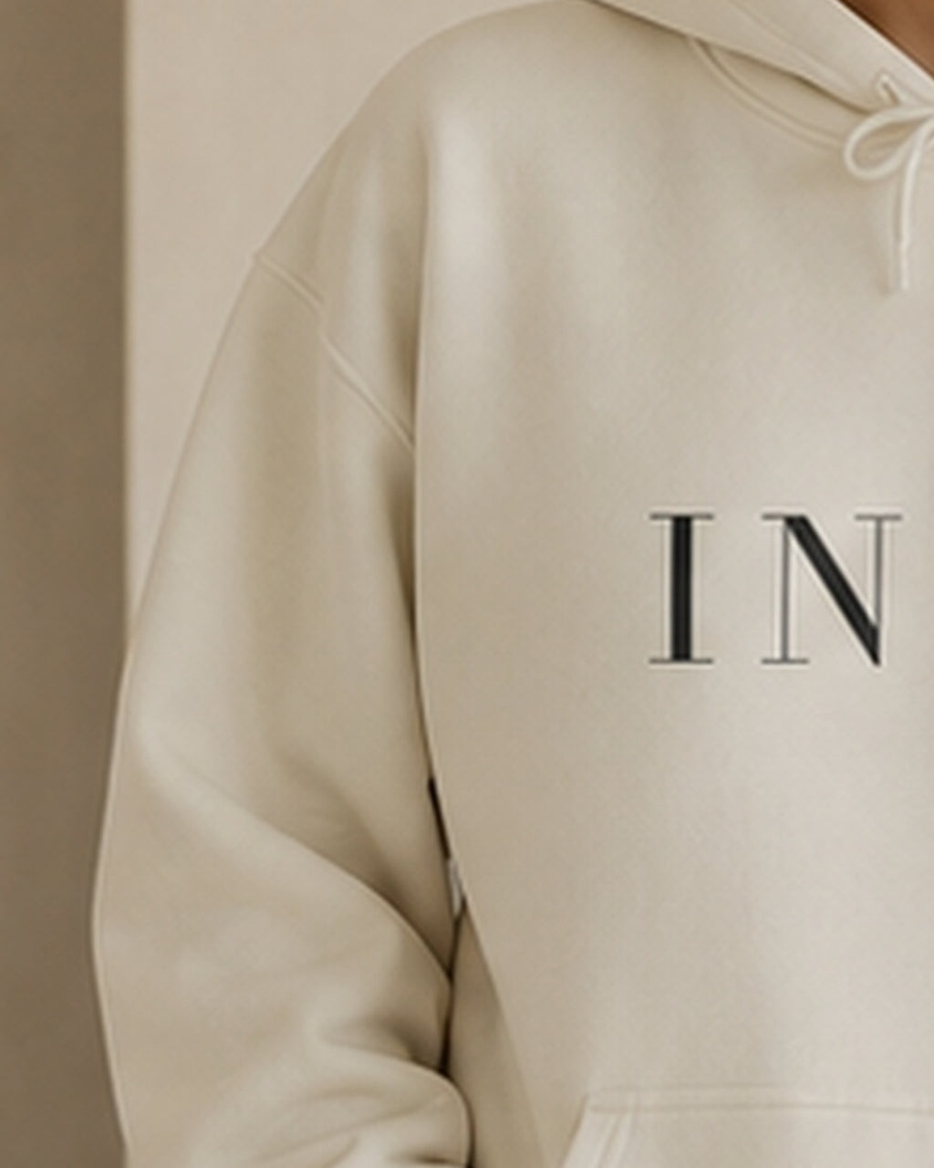 The Typese INTP Gildan hoodie in white, sleeve detail
