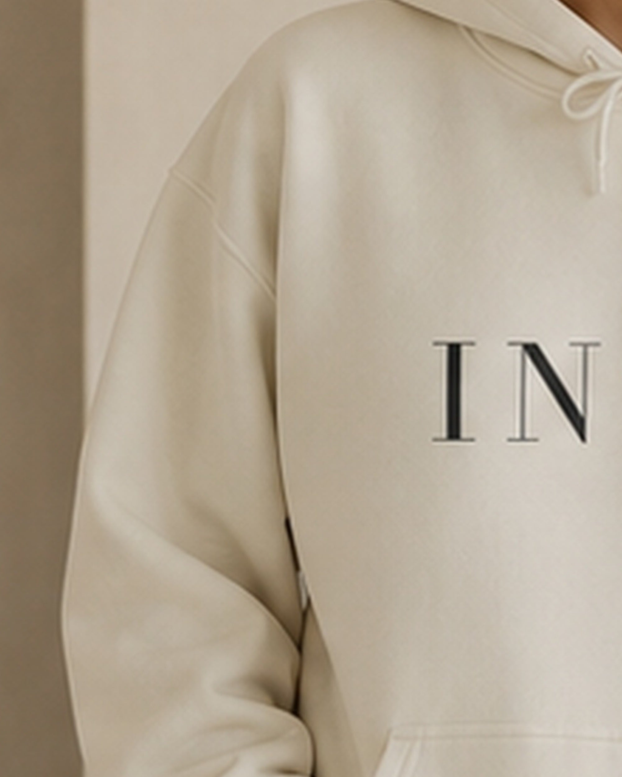 The Typese INTP Gildan hoodie in white, sleeve detail