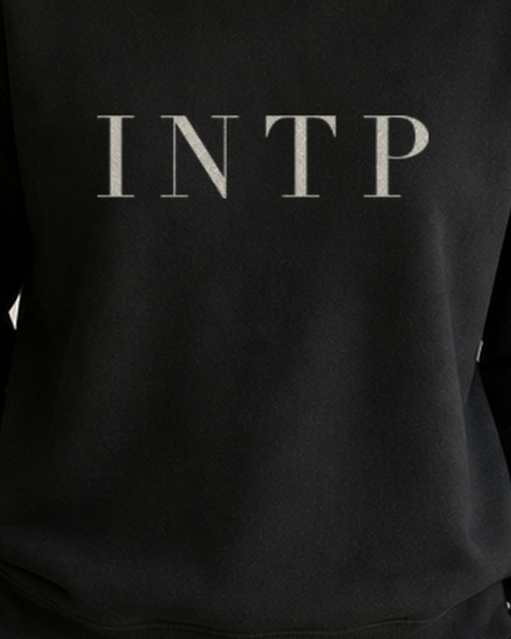 The Typese INTP Gildan crewneck sweatshirt in black, female front print close