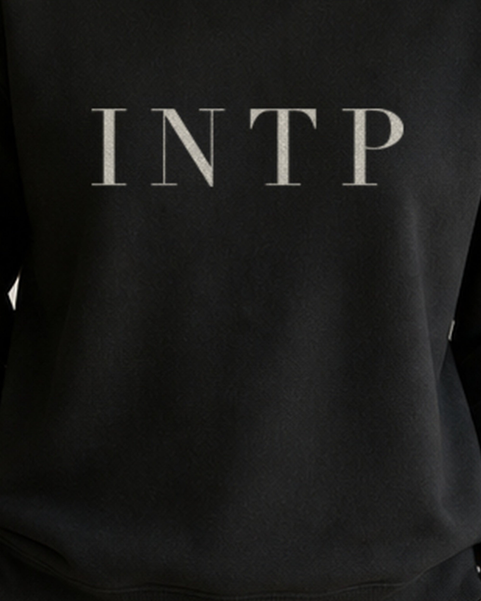 The Typese INTP Gildan crewneck sweatshirt in black, female front print close