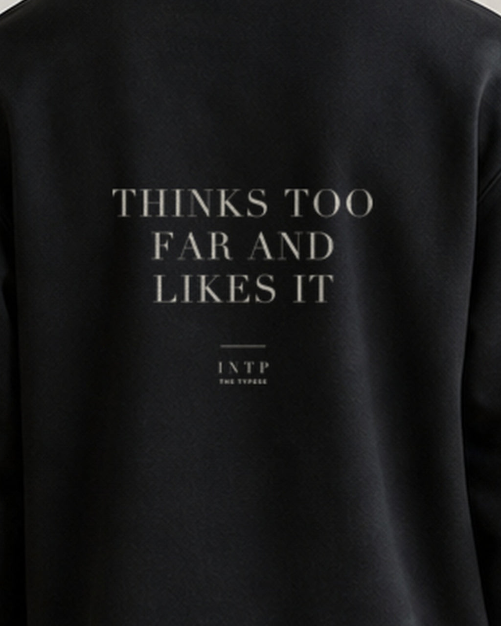 The Typese INTP Gildan crewneck sweatshirt in black, male back print close