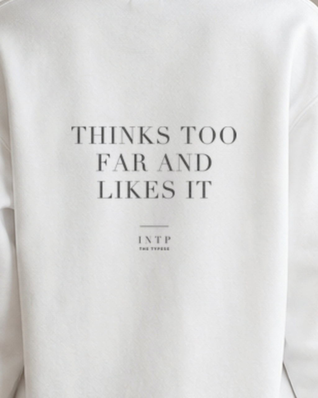 The Typese INTP Gildan crewneck sweatshirt in white, female back print close v7