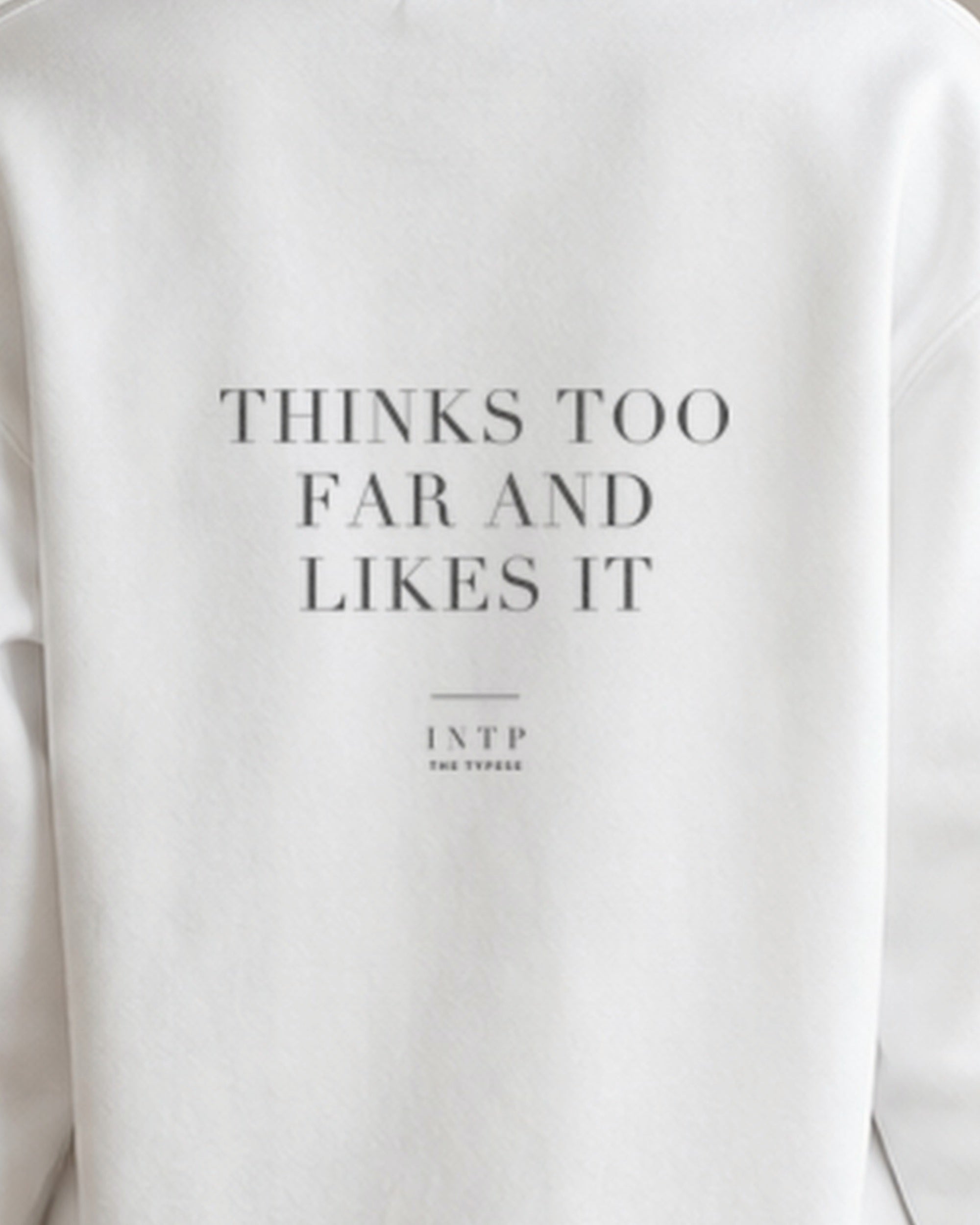 The Typese INTP Gildan crewneck sweatshirt in white, female back print close v7