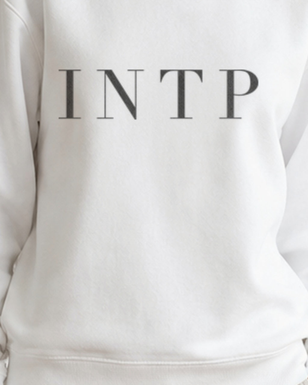 The Typese INTP Gildan crewneck sweatshirt in white, female front print close v7