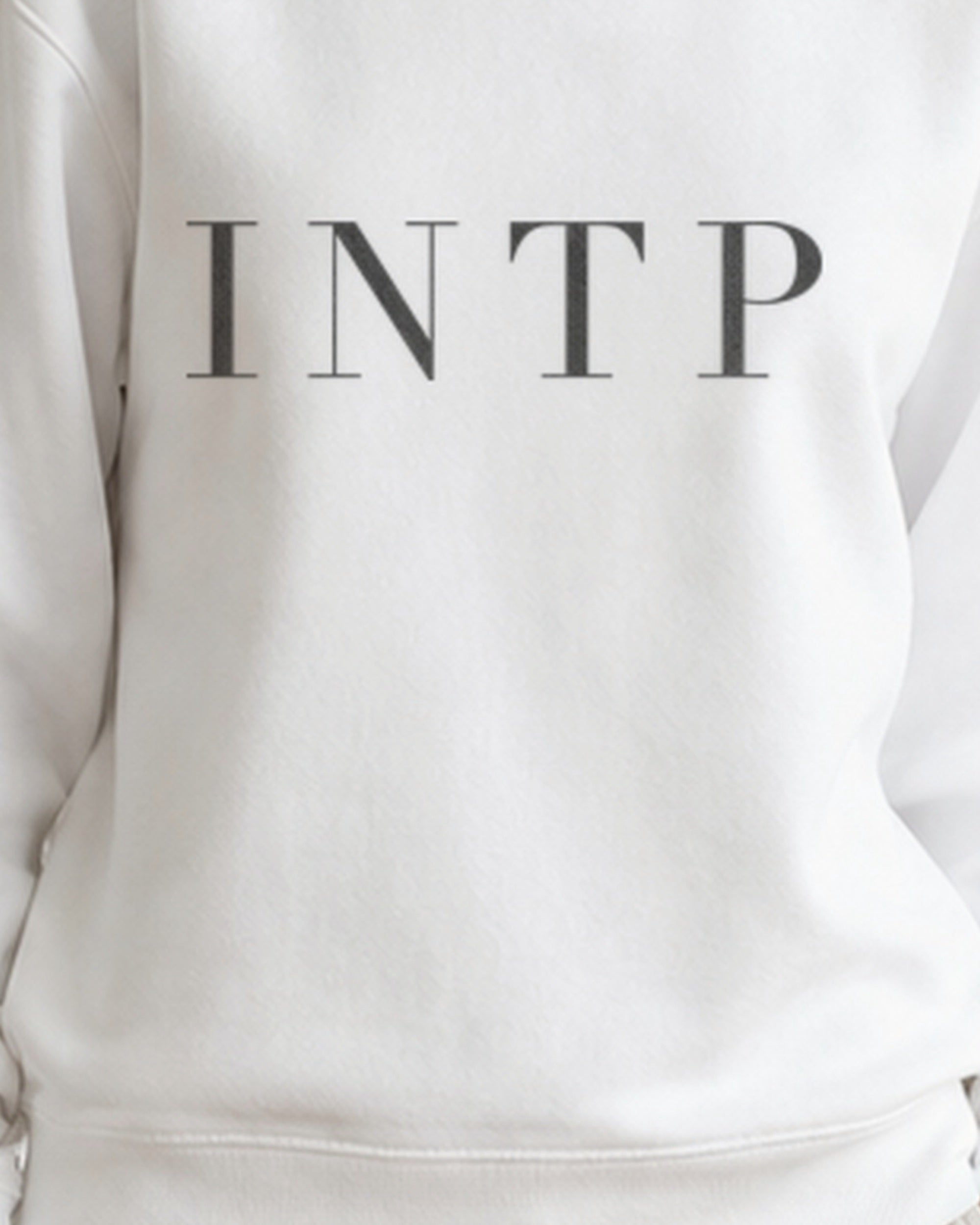 The Typese INTP Gildan crewneck sweatshirt in white, female front print close v7