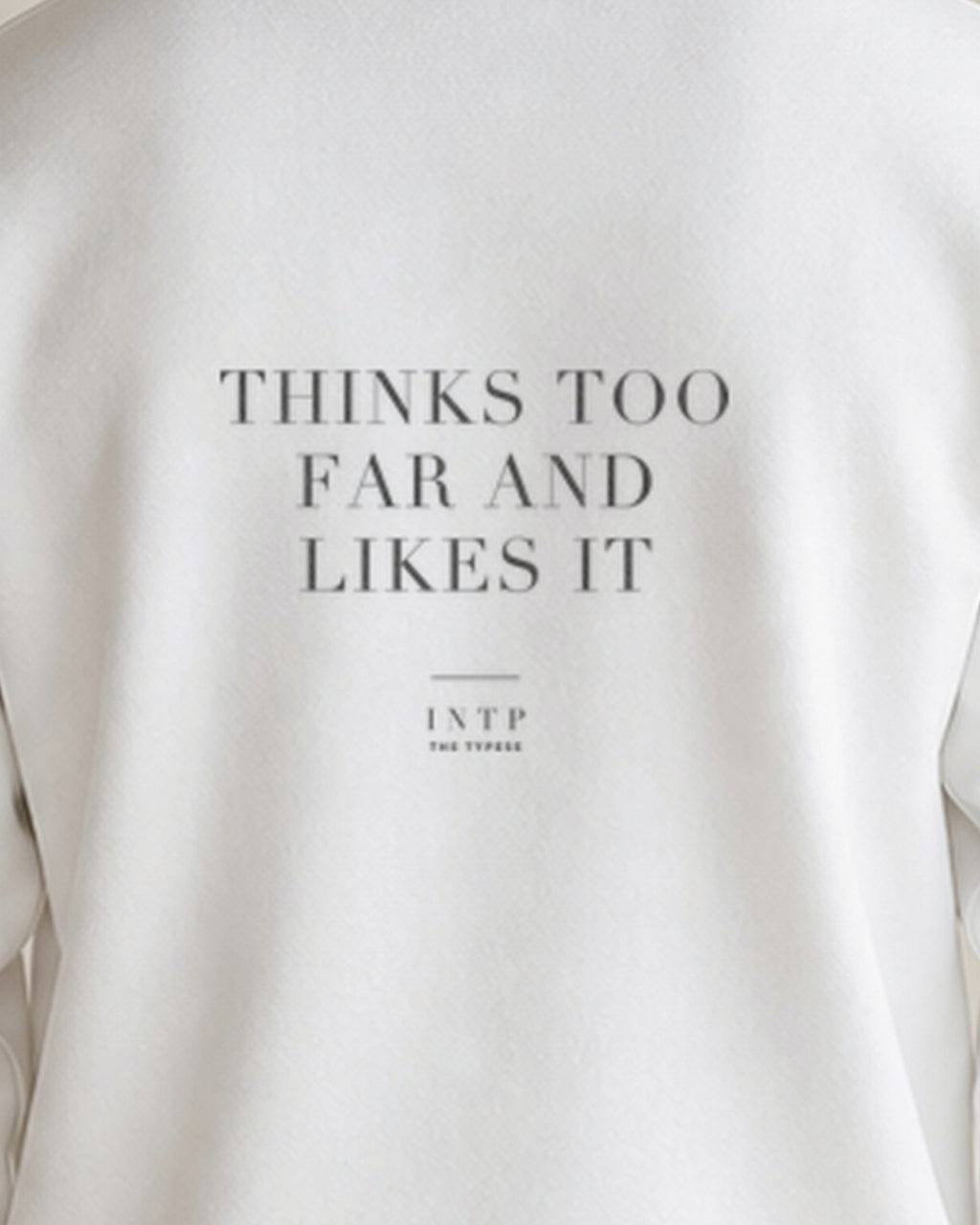 The Typese INTP Gildan crewneck sweatshirt in white, male back print close v7