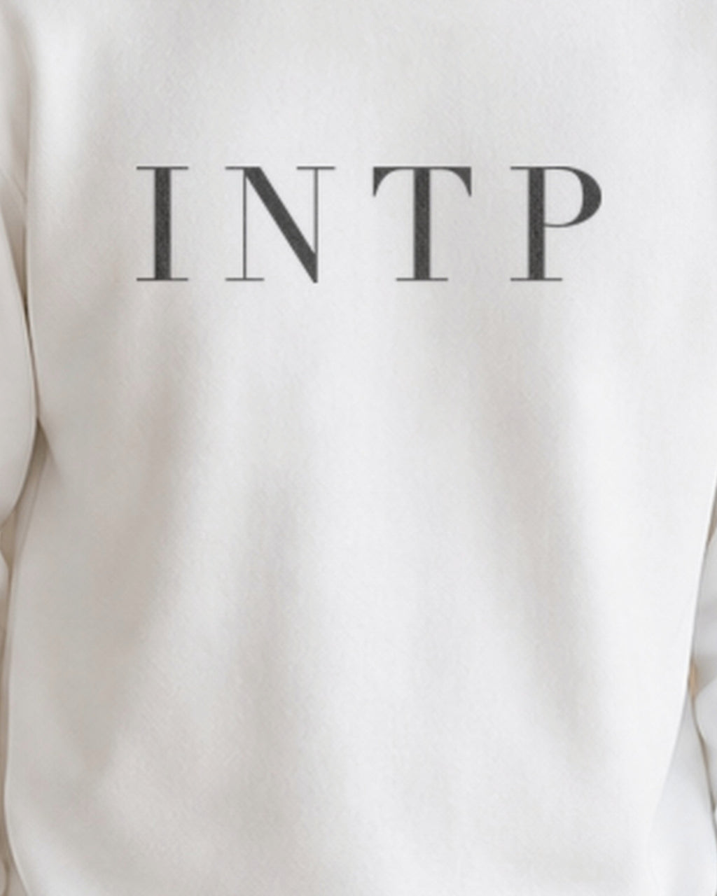 The Typese INTP Gildan crewneck sweatshirt in white, male front print close v7