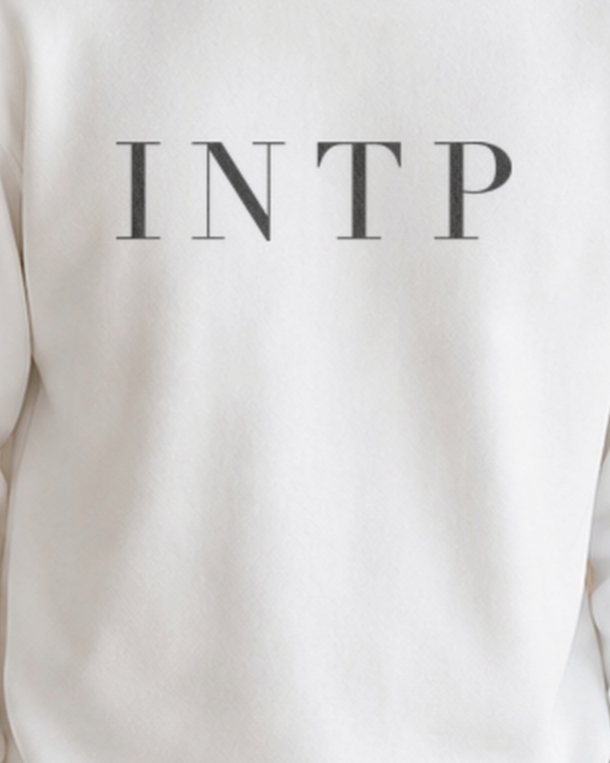 The Typese INTP Gildan crewneck sweatshirt in white, male front print close v7