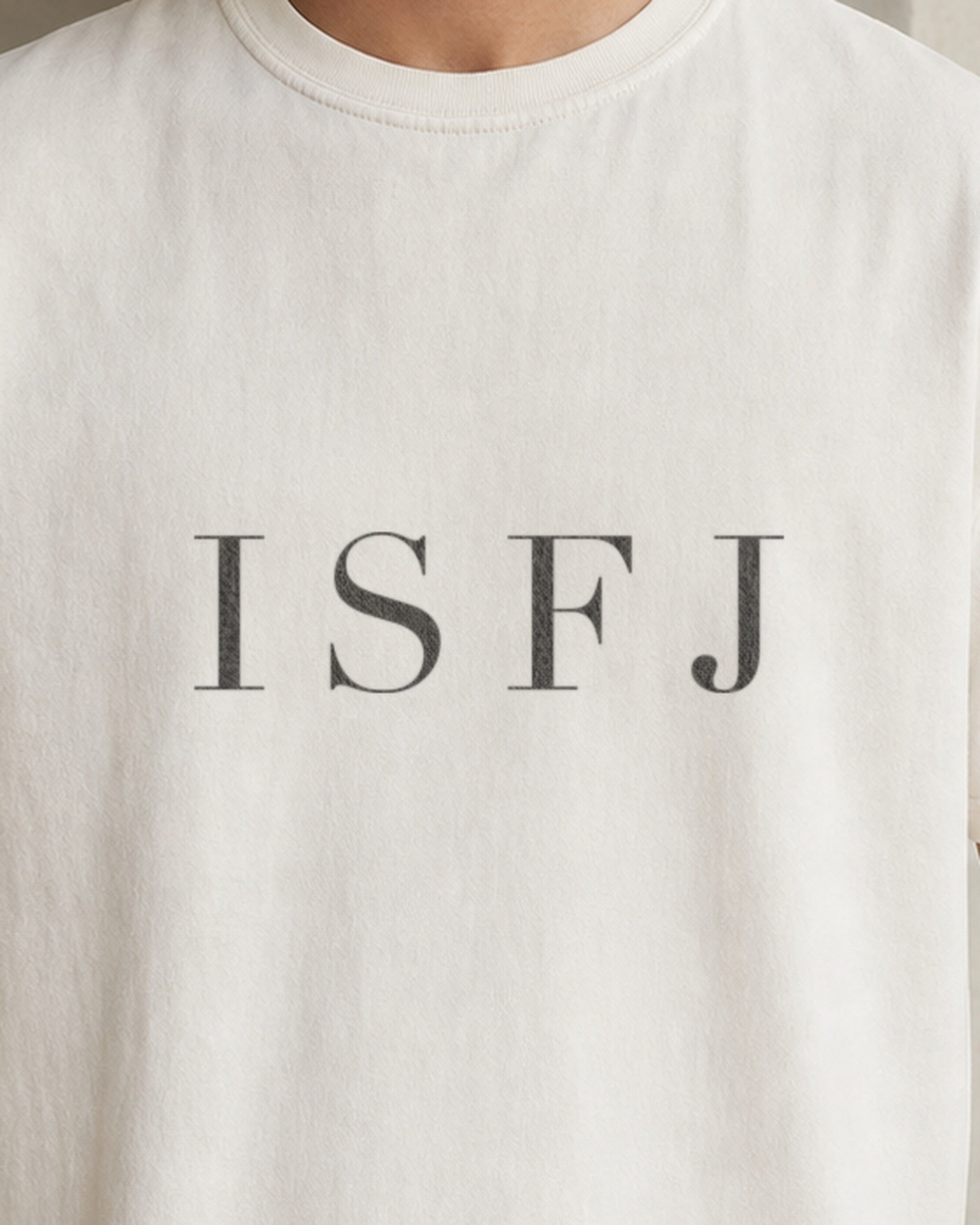 The Typese ISFJ Comfort Colors Tee in cream white, male front detail