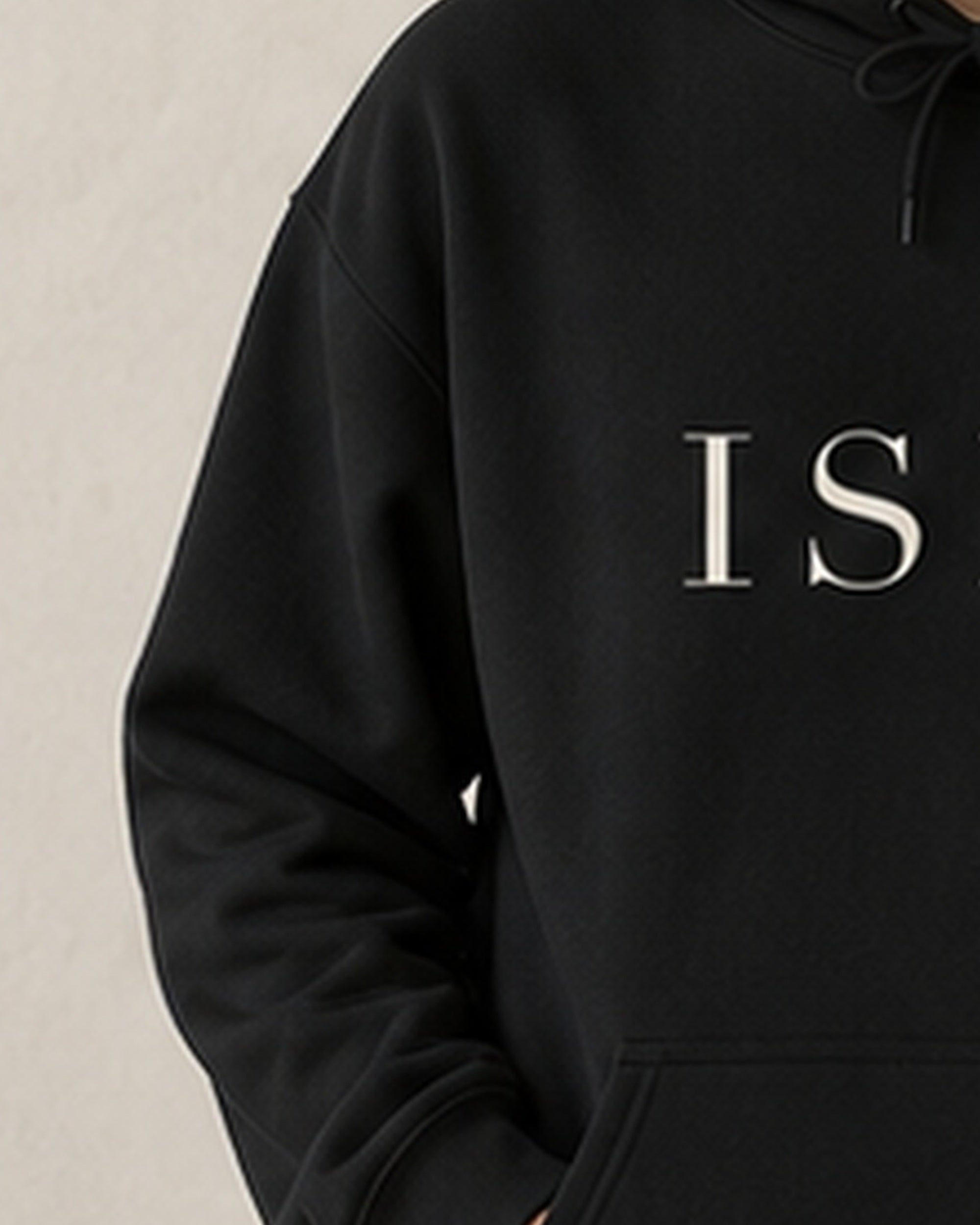 The Typese ISFJ Gildan hoodie in black, sleeve detail