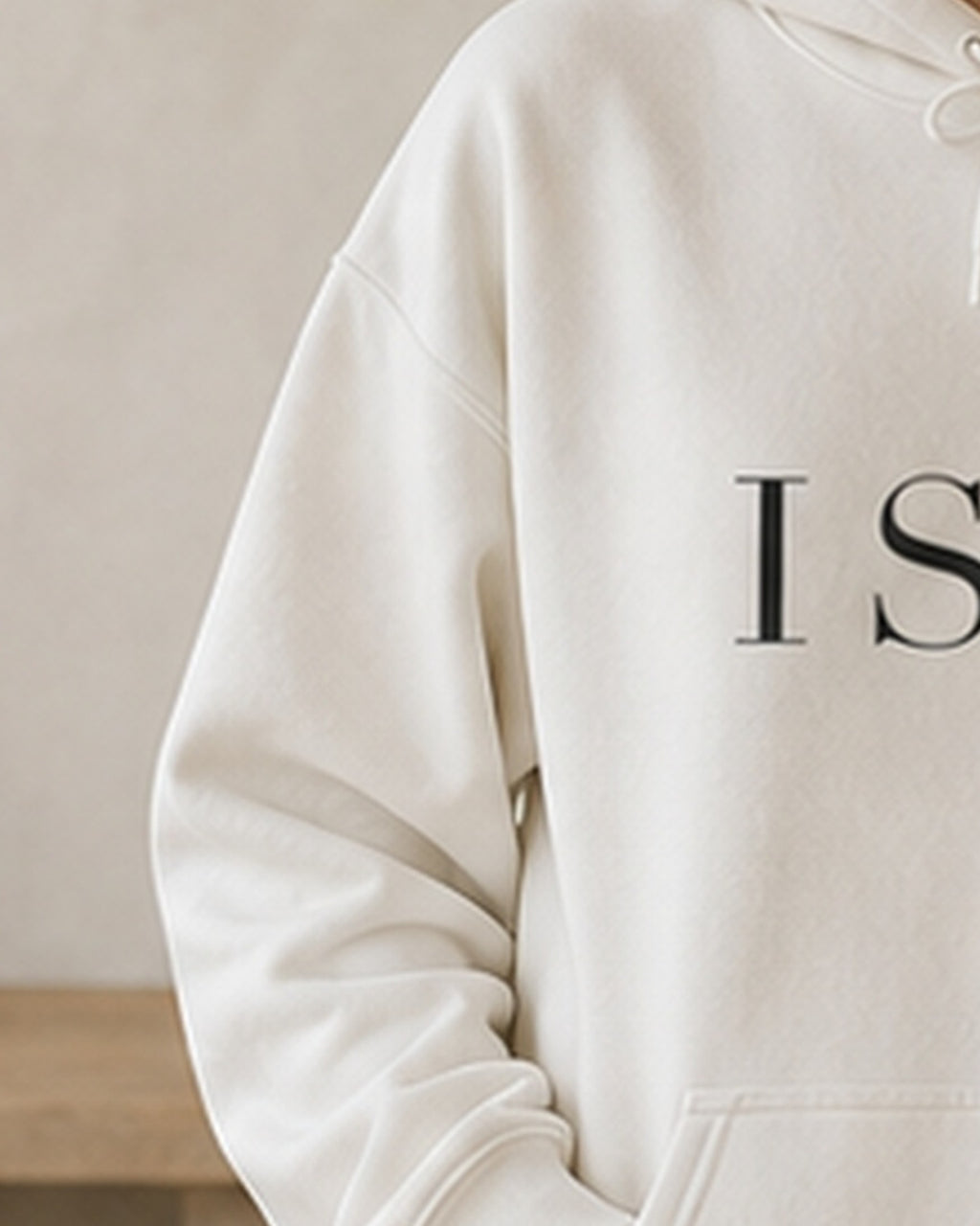 The Typese ISFJ Gildan hoodie in white, sleeve detail