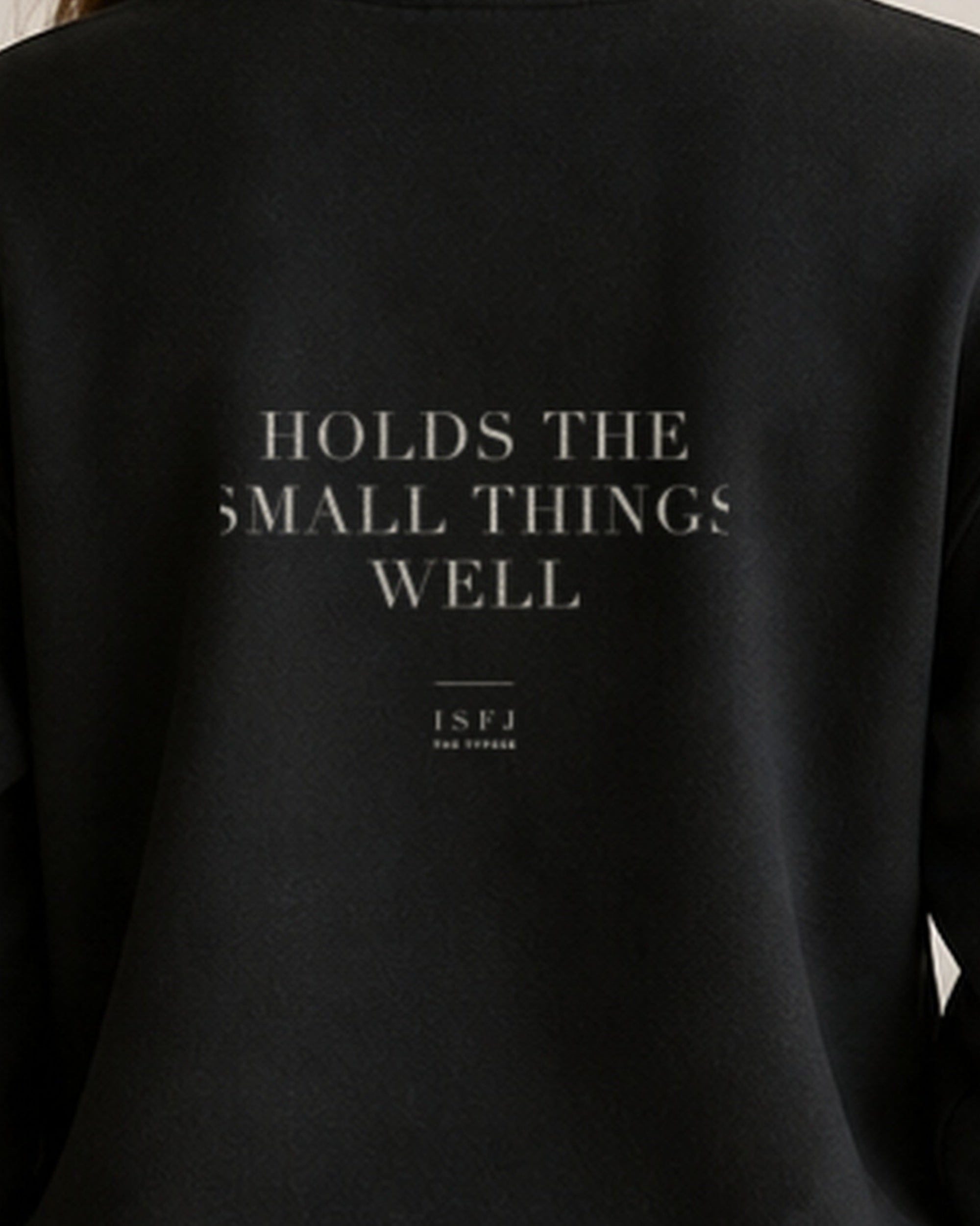 The Typese ISFJ Gildan crewneck sweatshirt in black, female back print close