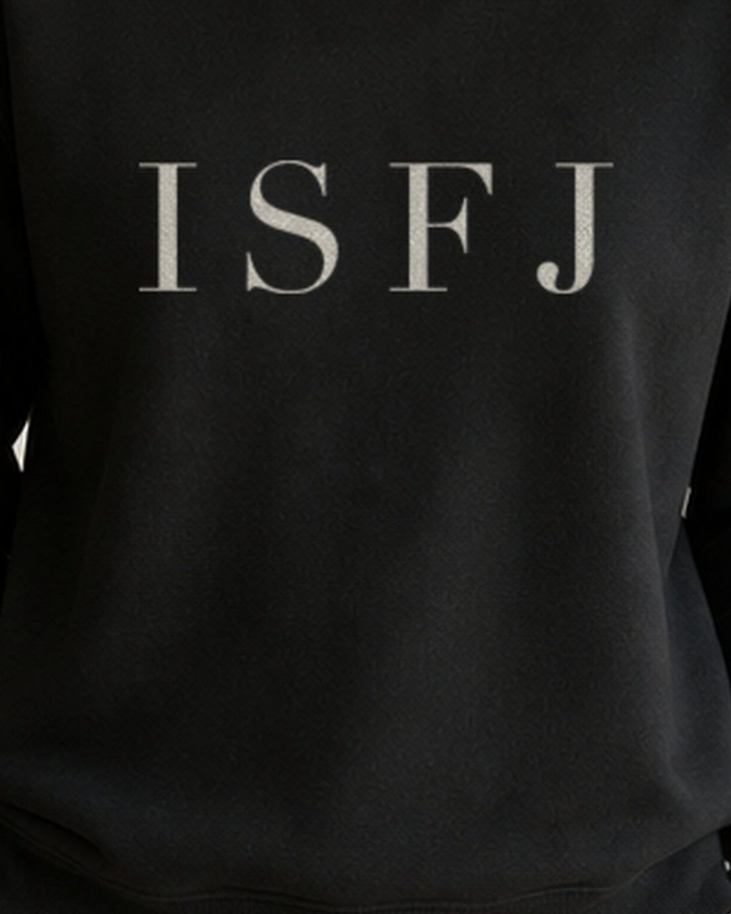 The Typese ISFJ Gildan crewneck sweatshirt in black, female front print close