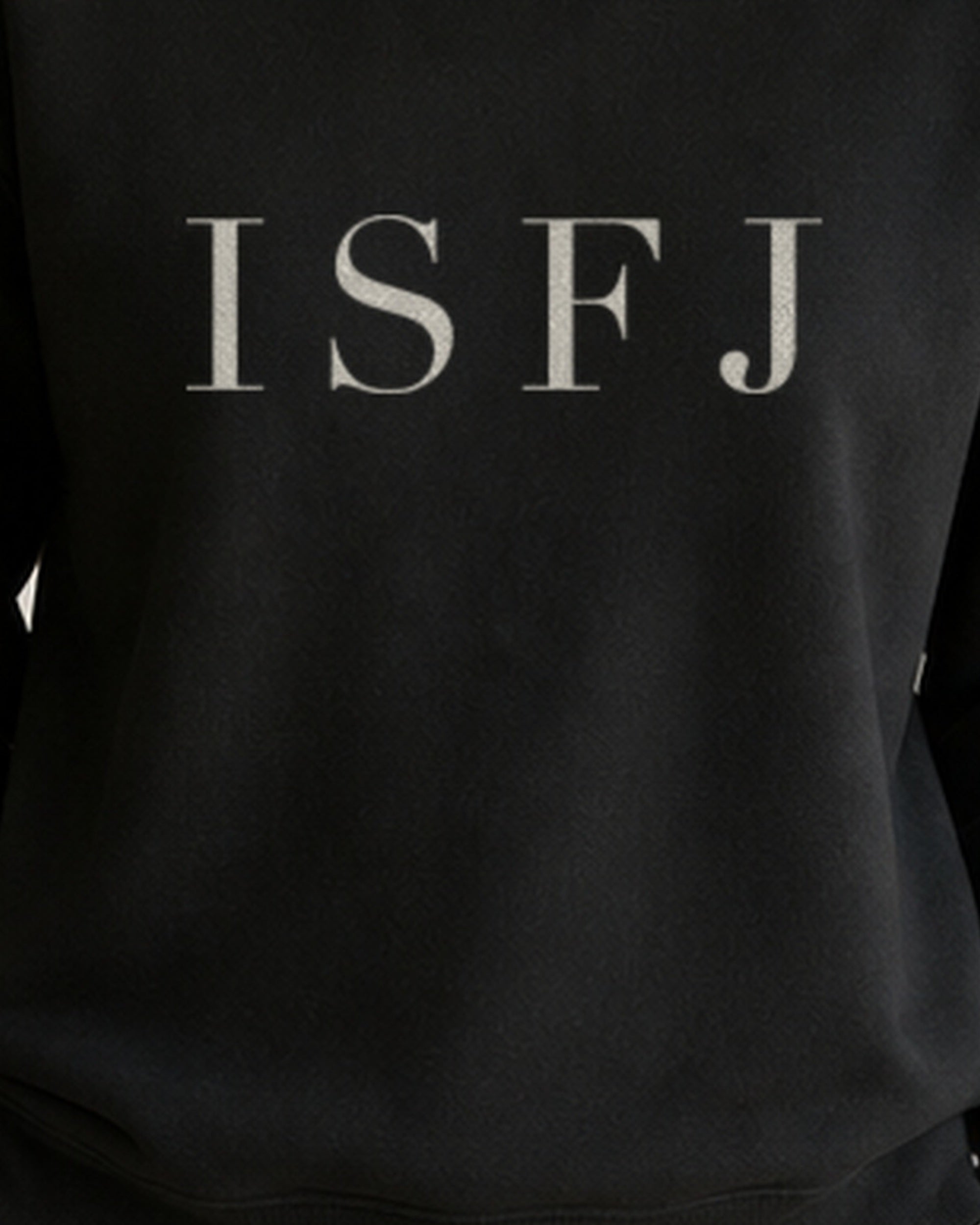 The Typese ISFJ Gildan crewneck sweatshirt in black, female front print close