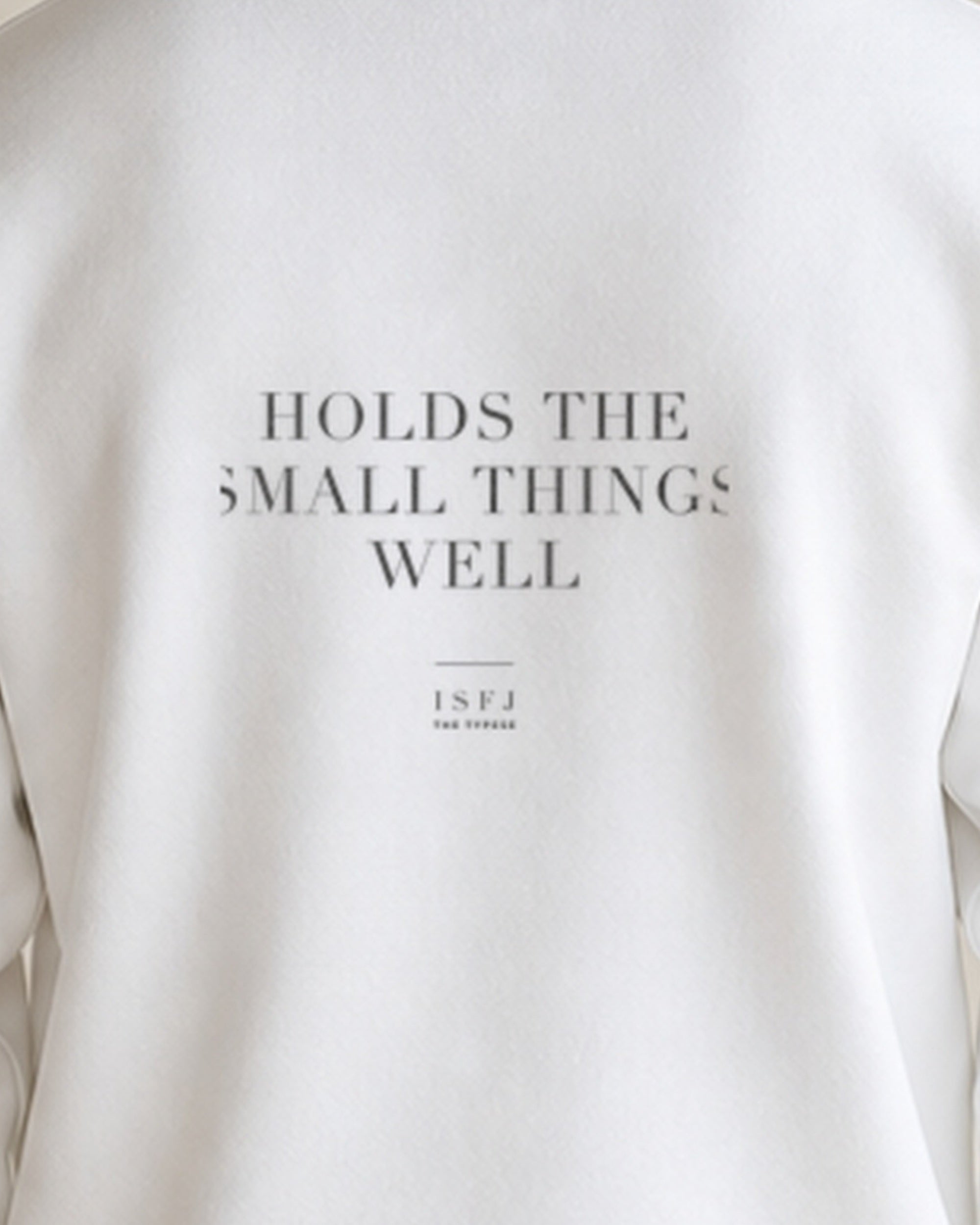 The Typese ISFJ Gildan crewneck sweatshirt in white, male back print close