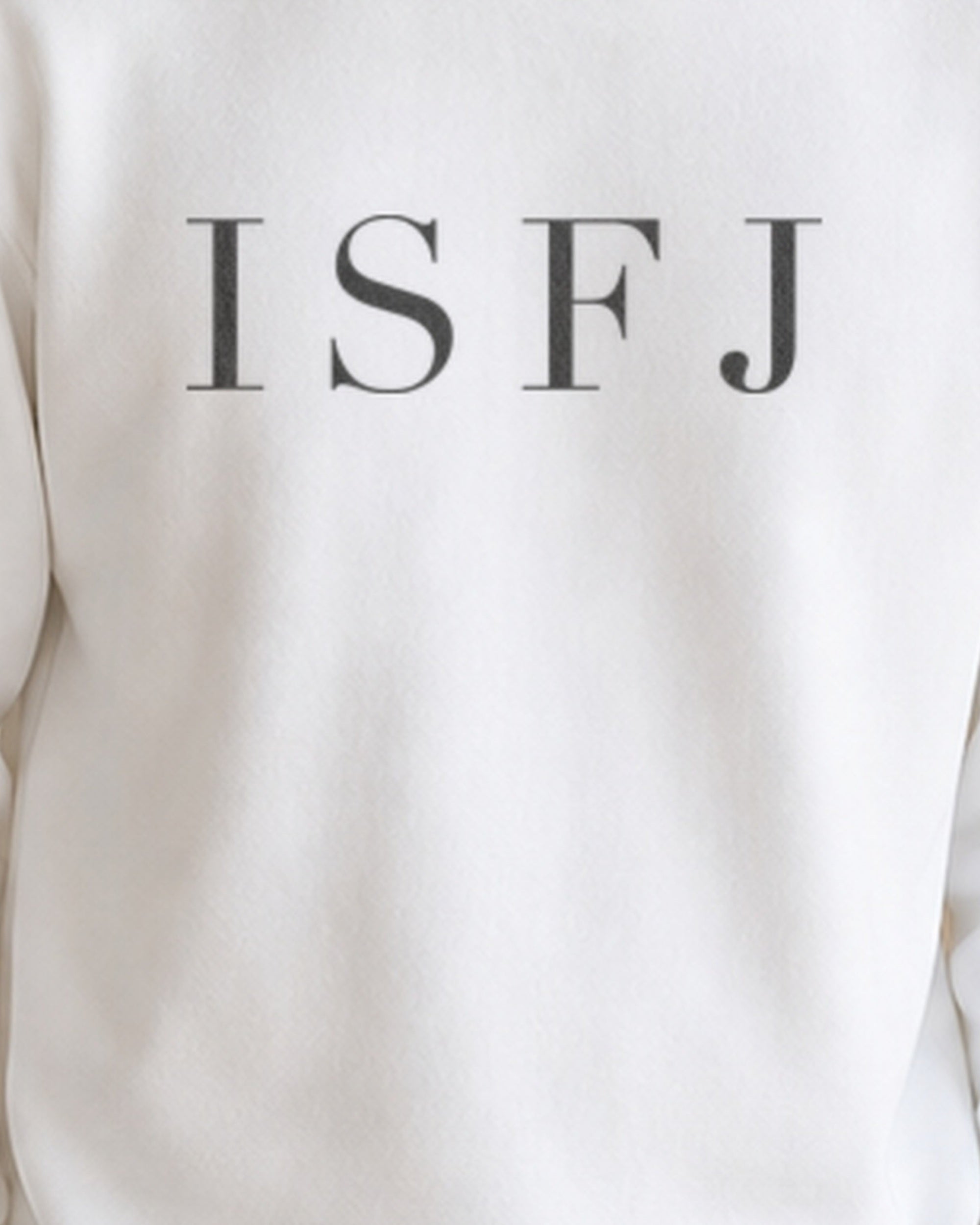 The Typese ISFJ Gildan crewneck sweatshirt in white, male front print close