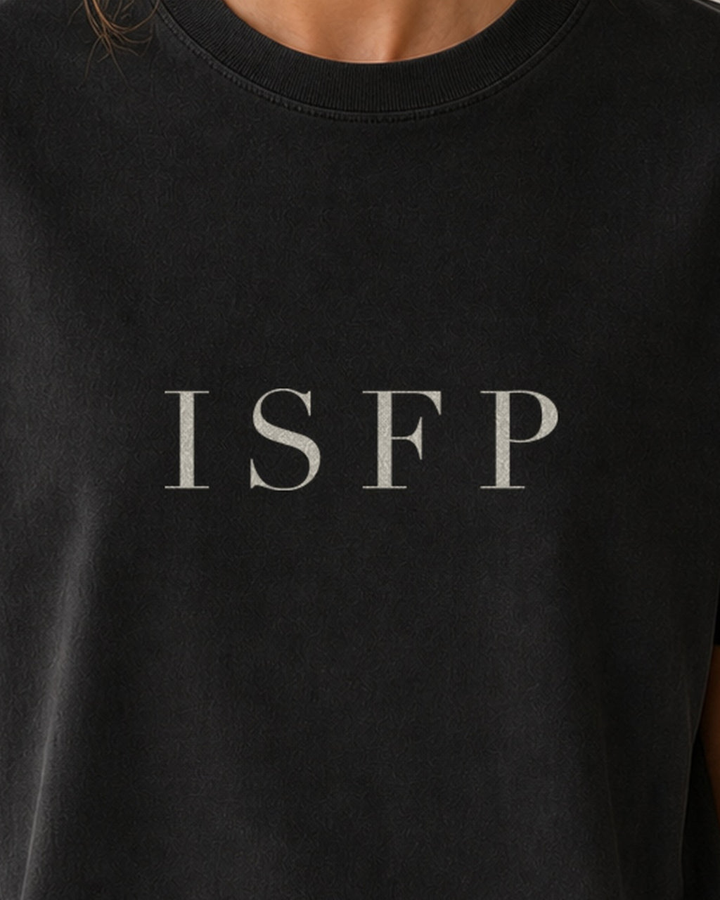 The Typese ISFP Comfort Colors Tee in black, female front detail