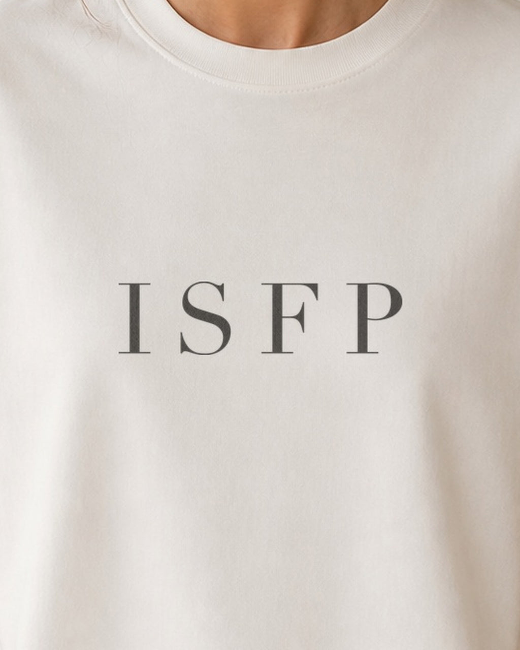 The Typese ISFP Comfort Colors Tee in cream white, female front detail