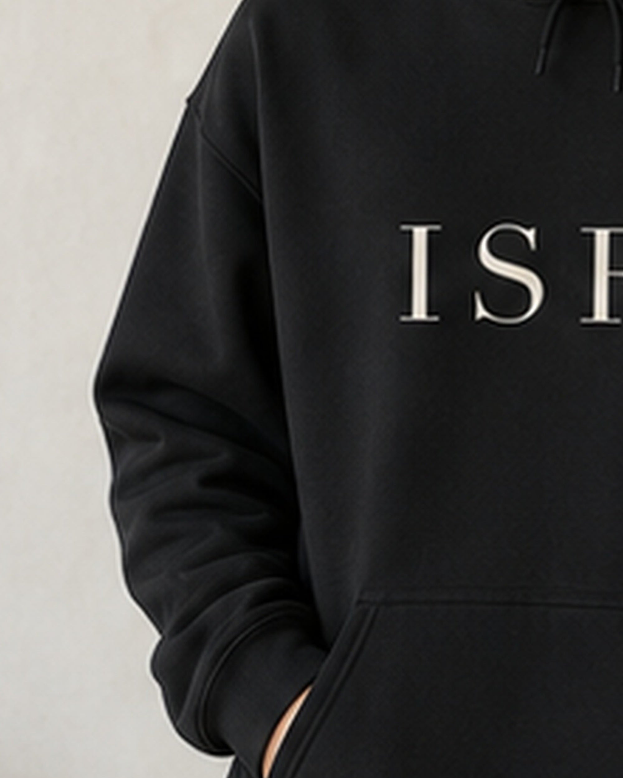 The Typese ISFP Gildan hoodie in black, sleeve detail