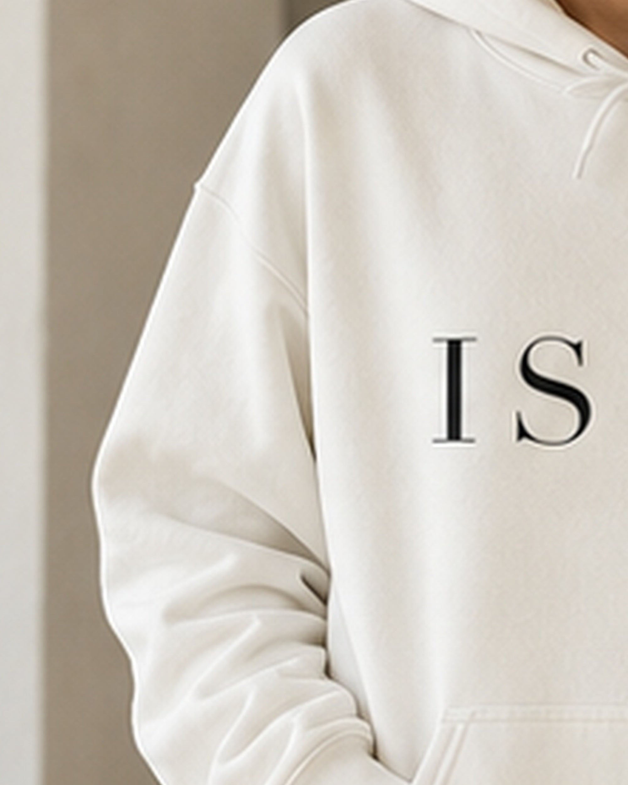 The Typese ISFP Gildan hoodie in white, sleeve detail