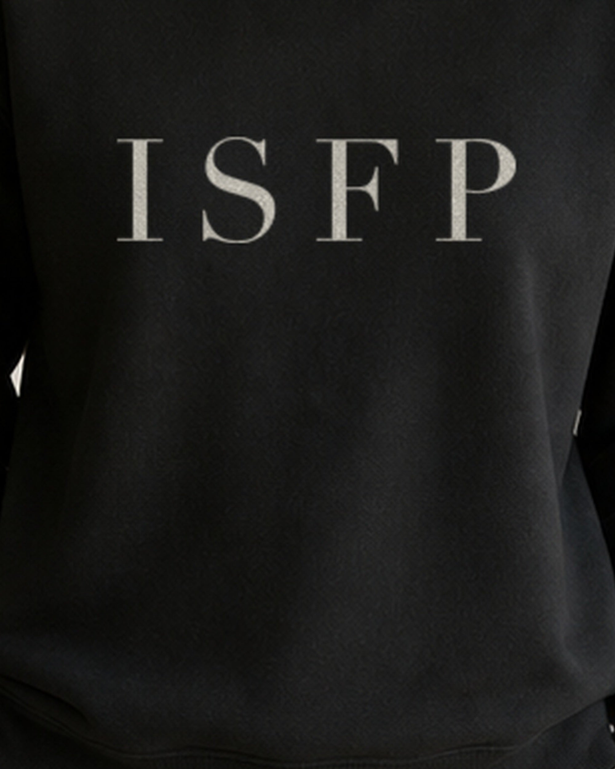 The Typese ISFP Gildan crewneck sweatshirt in black, female front print close