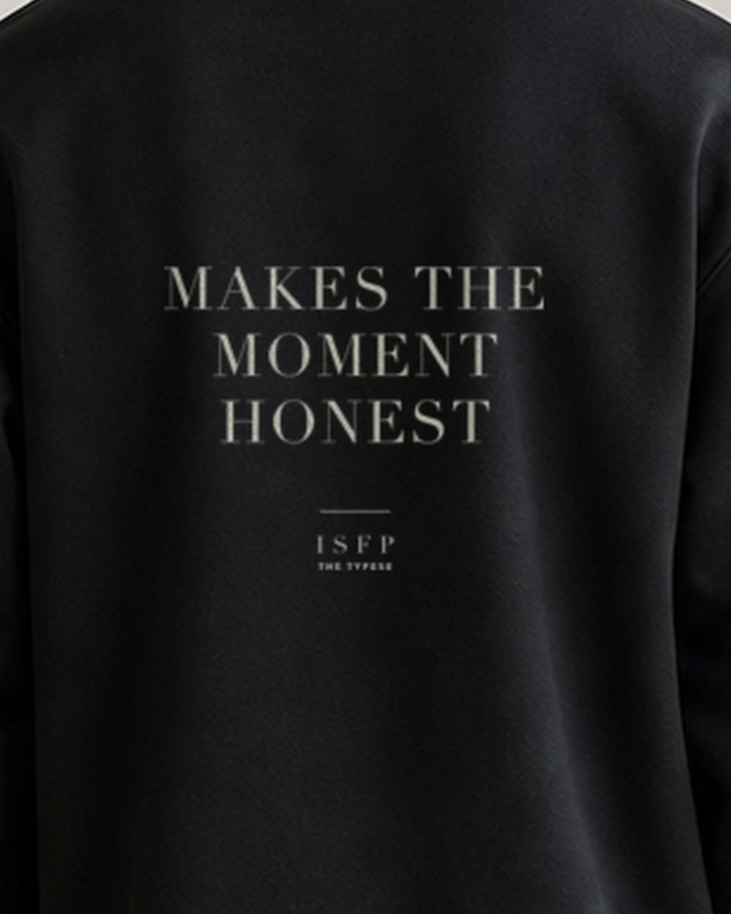 The Typese ISFP Gildan crewneck sweatshirt in black, male back print close