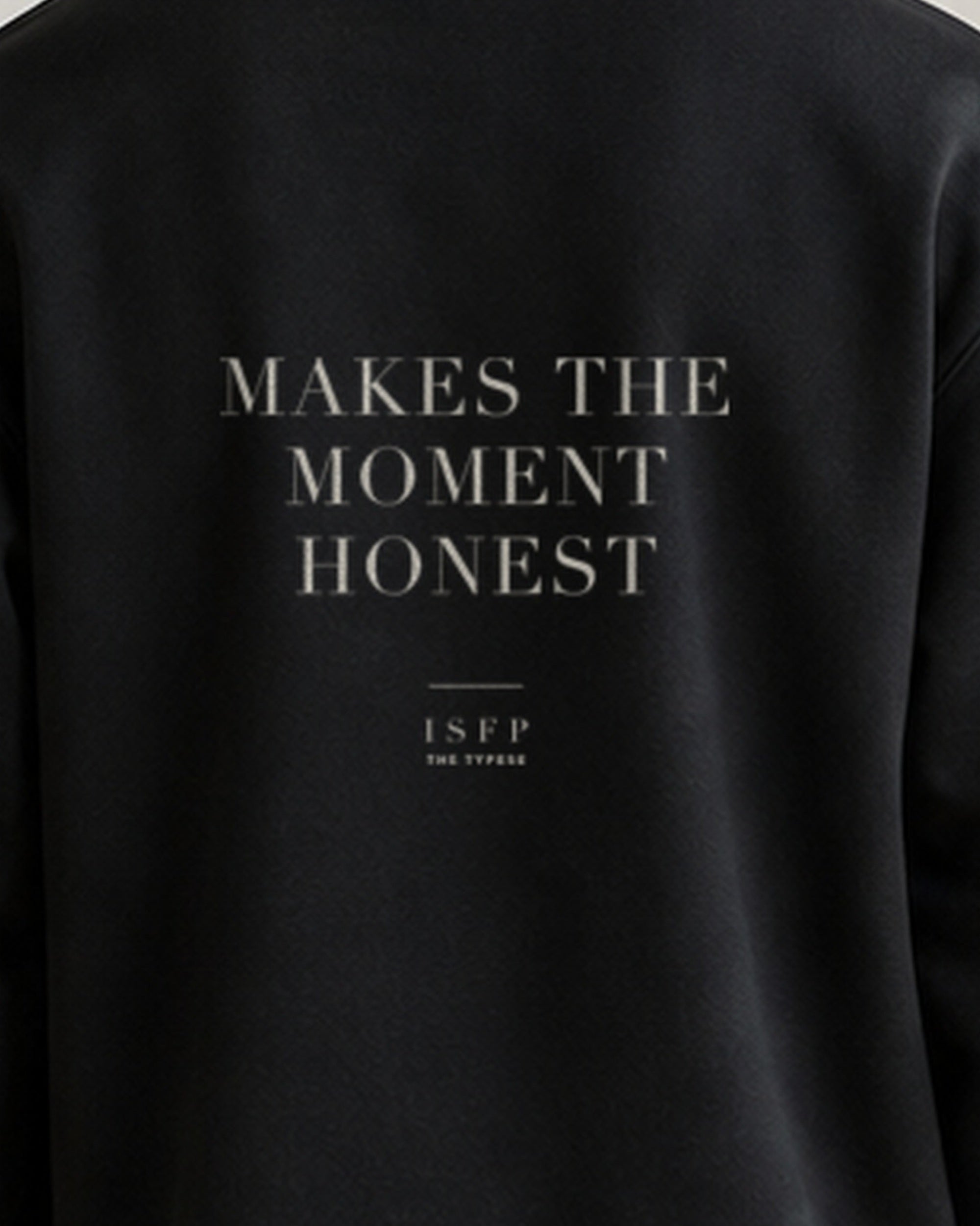 The Typese ISFP Gildan crewneck sweatshirt in black, male back print close