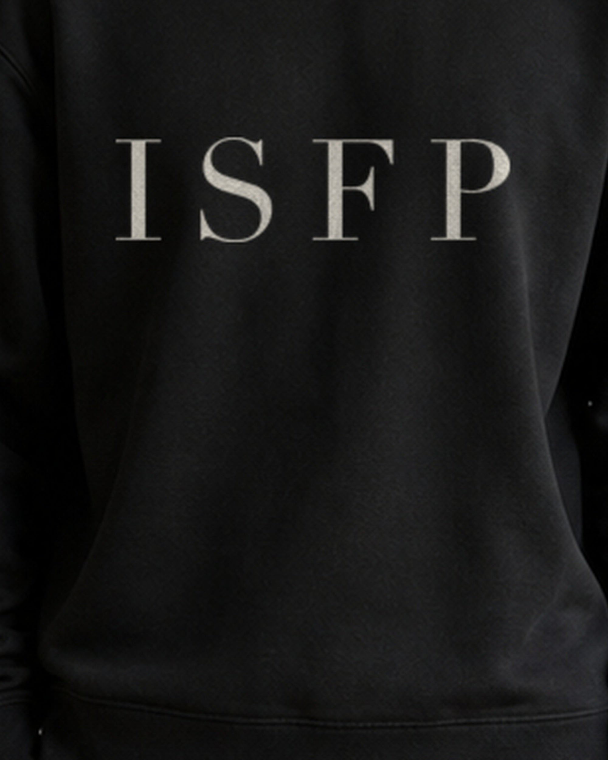 The Typese ISFP Gildan crewneck sweatshirt in black, male front print close