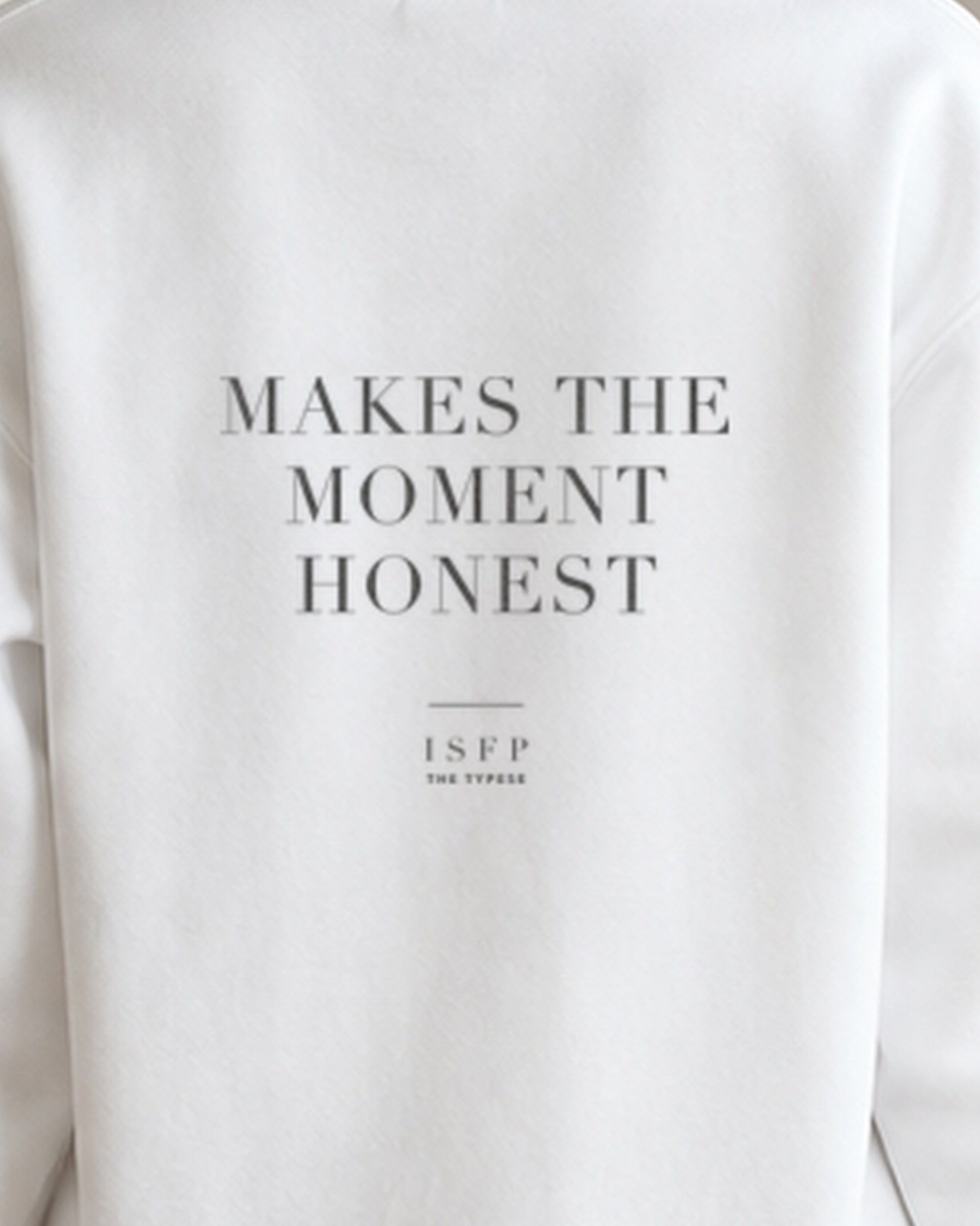 The Typese ISFP Gildan crewneck sweatshirt in white, female back print close