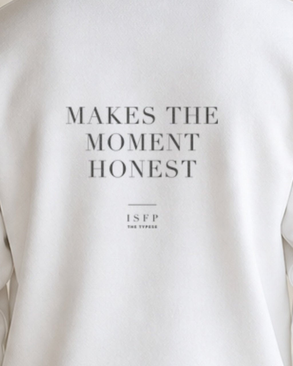 The Typese ISFP Gildan crewneck sweatshirt in white, male back print close