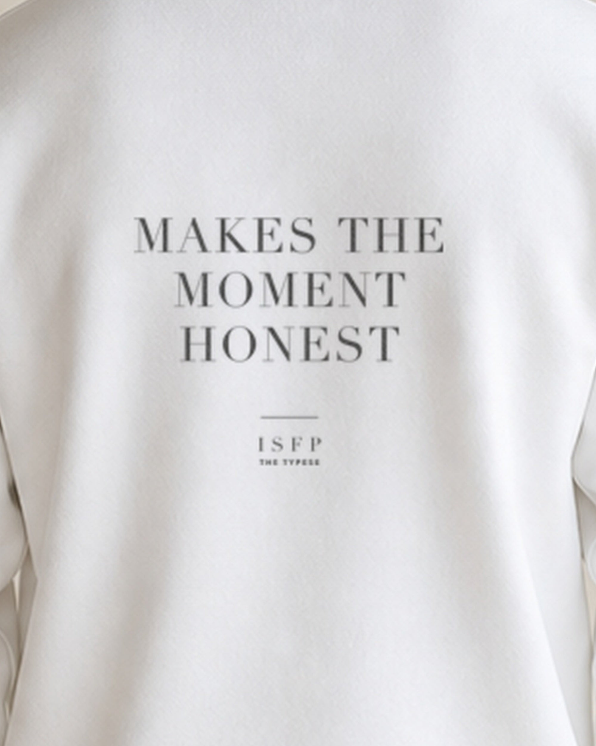The Typese ISFP Gildan crewneck sweatshirt in white, male back print close