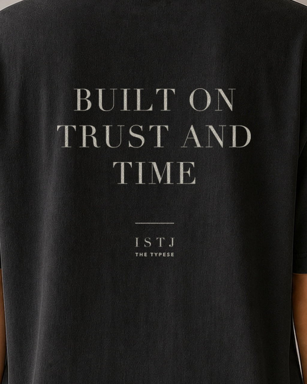 The Typese ISTJ Comfort Colors Tee in black, female back detail