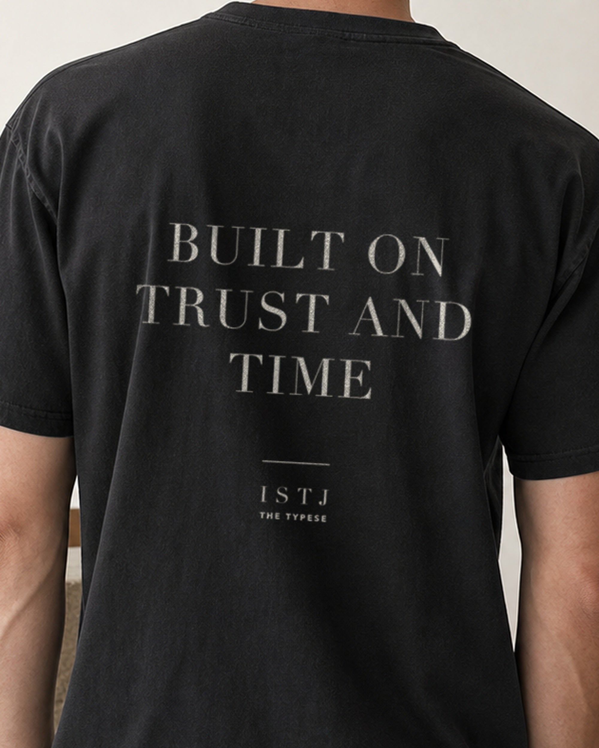 The Typese ISTJ Comfort Colors Tee in black, male back detail